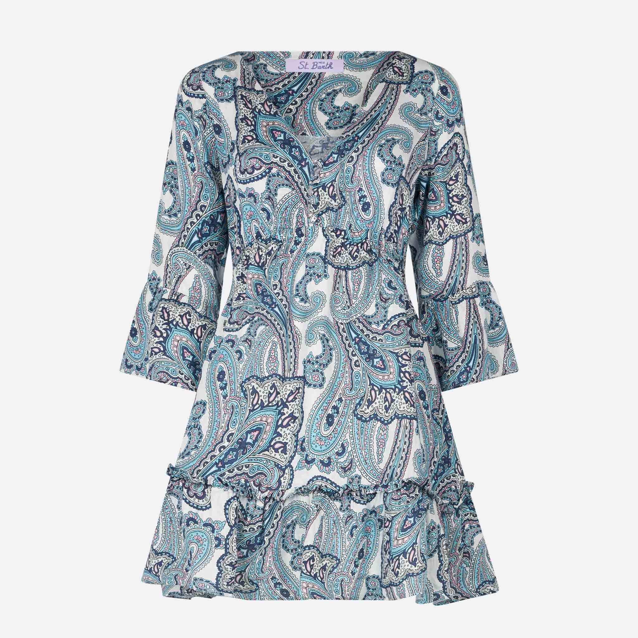 Abito corto Hemil Linen in lino con fantasia paisley - Image 4