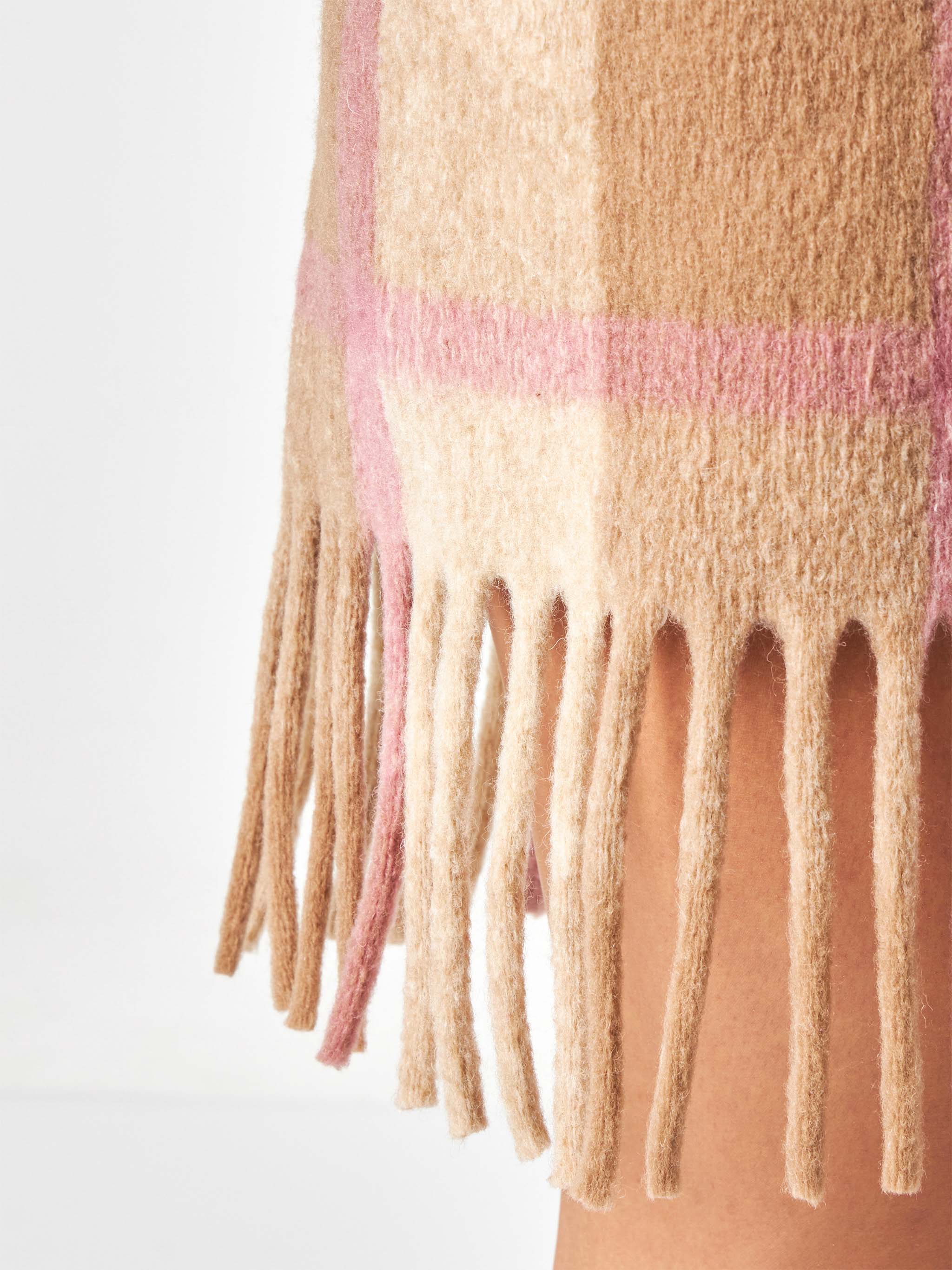 Gonna Katrine in maglia con fantasia tartan beige e rosa - Image 3