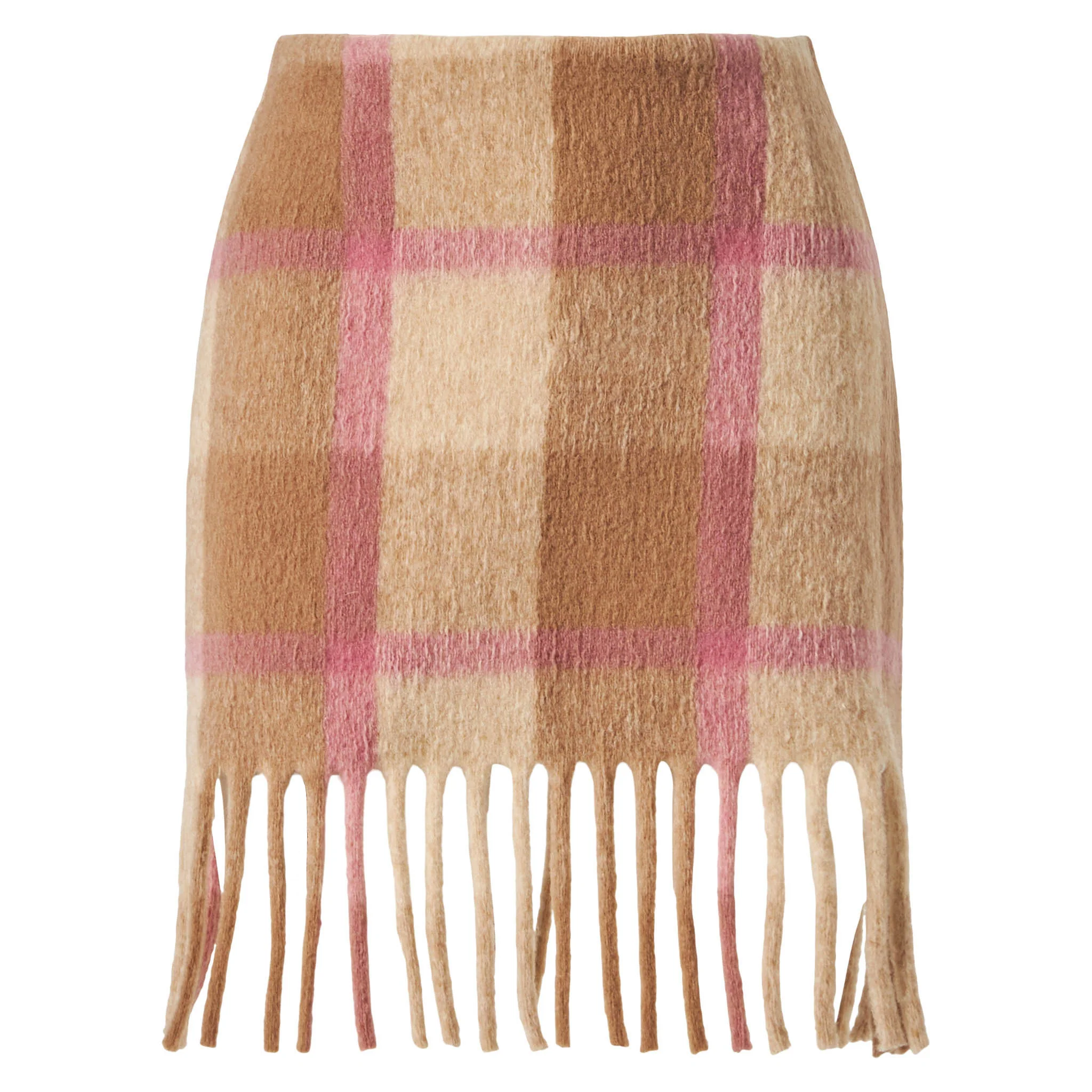 Gonna Katrine in maglia con fantasia tartan beige e rosa - Image 4