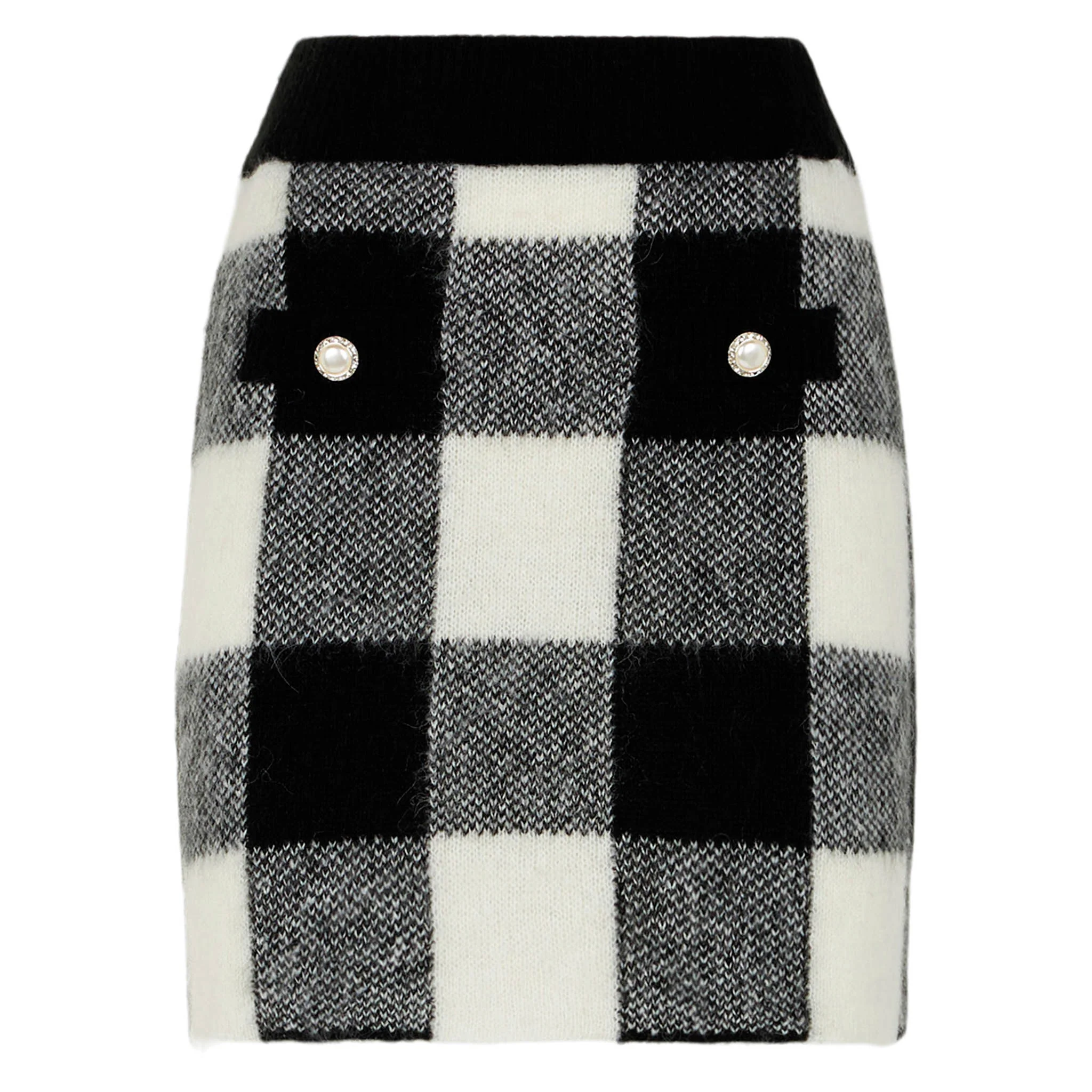 Gonna Chatel in maglia con fantasia vichy bianco e nero - Image 5