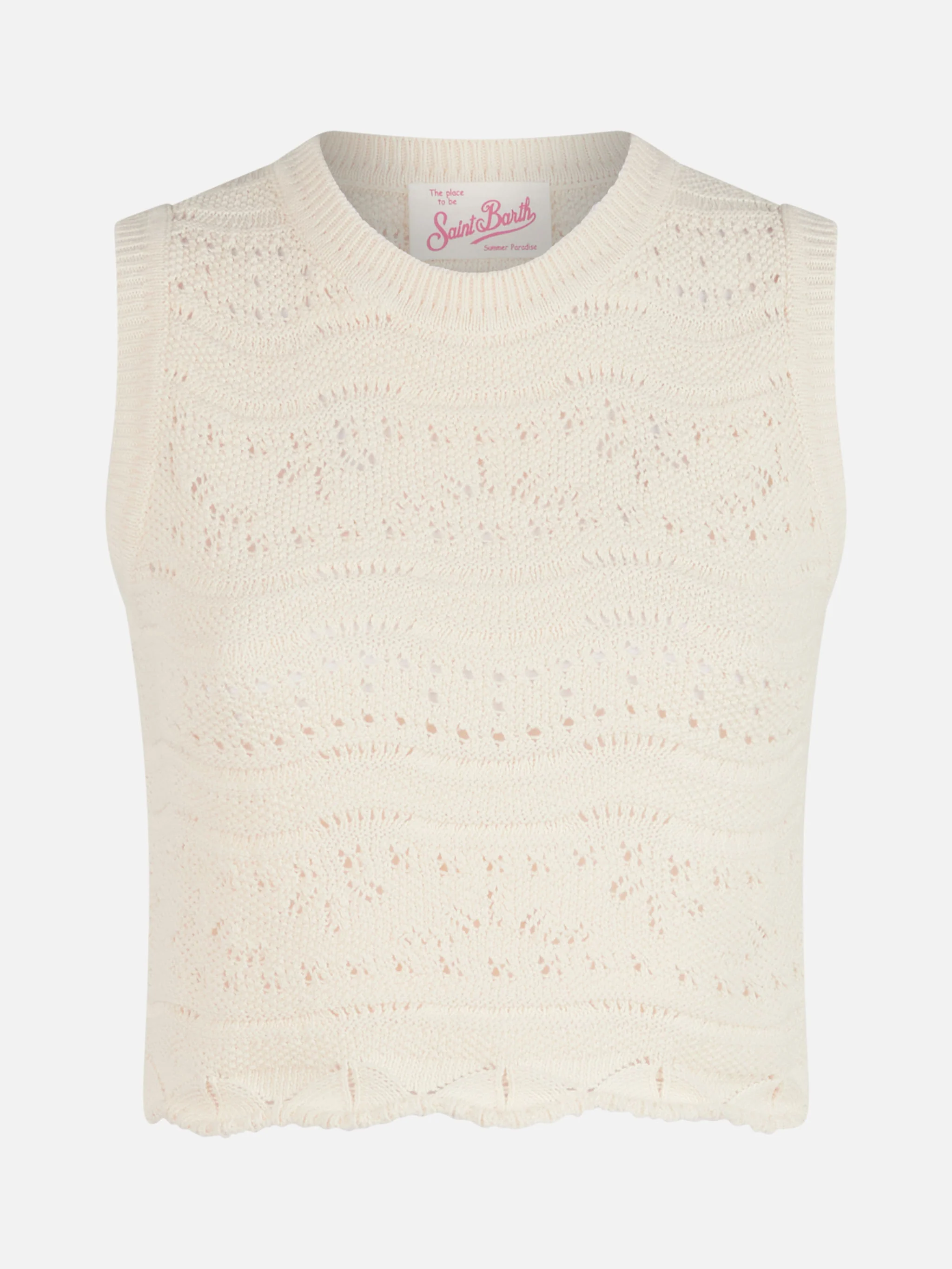Top Peach in maglia di cotone bianco - Image 5