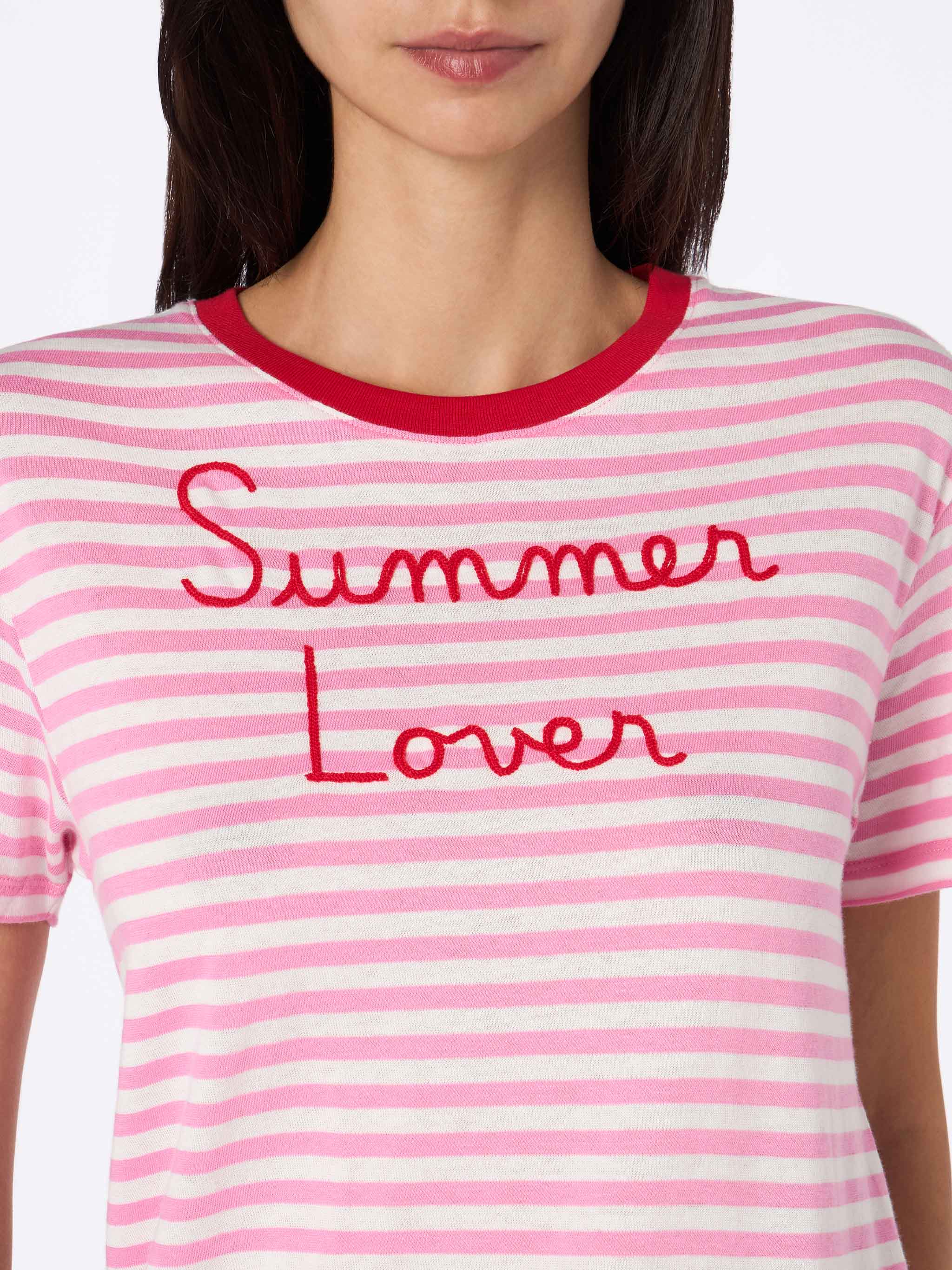 T-shirt Emilie in cotone a righe con ricamo Summer Lover - Image 2