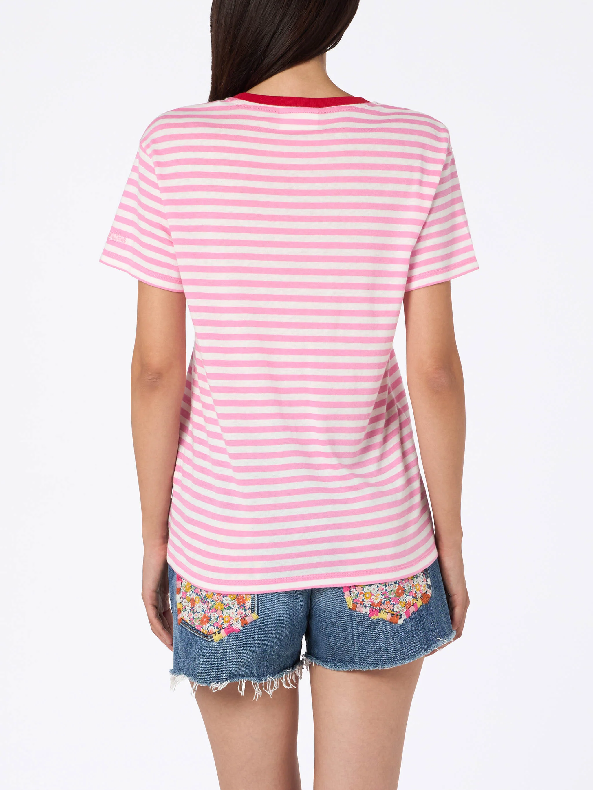 T-shirt Emilie in cotone a righe con ricamo Summer Lover - Image 3