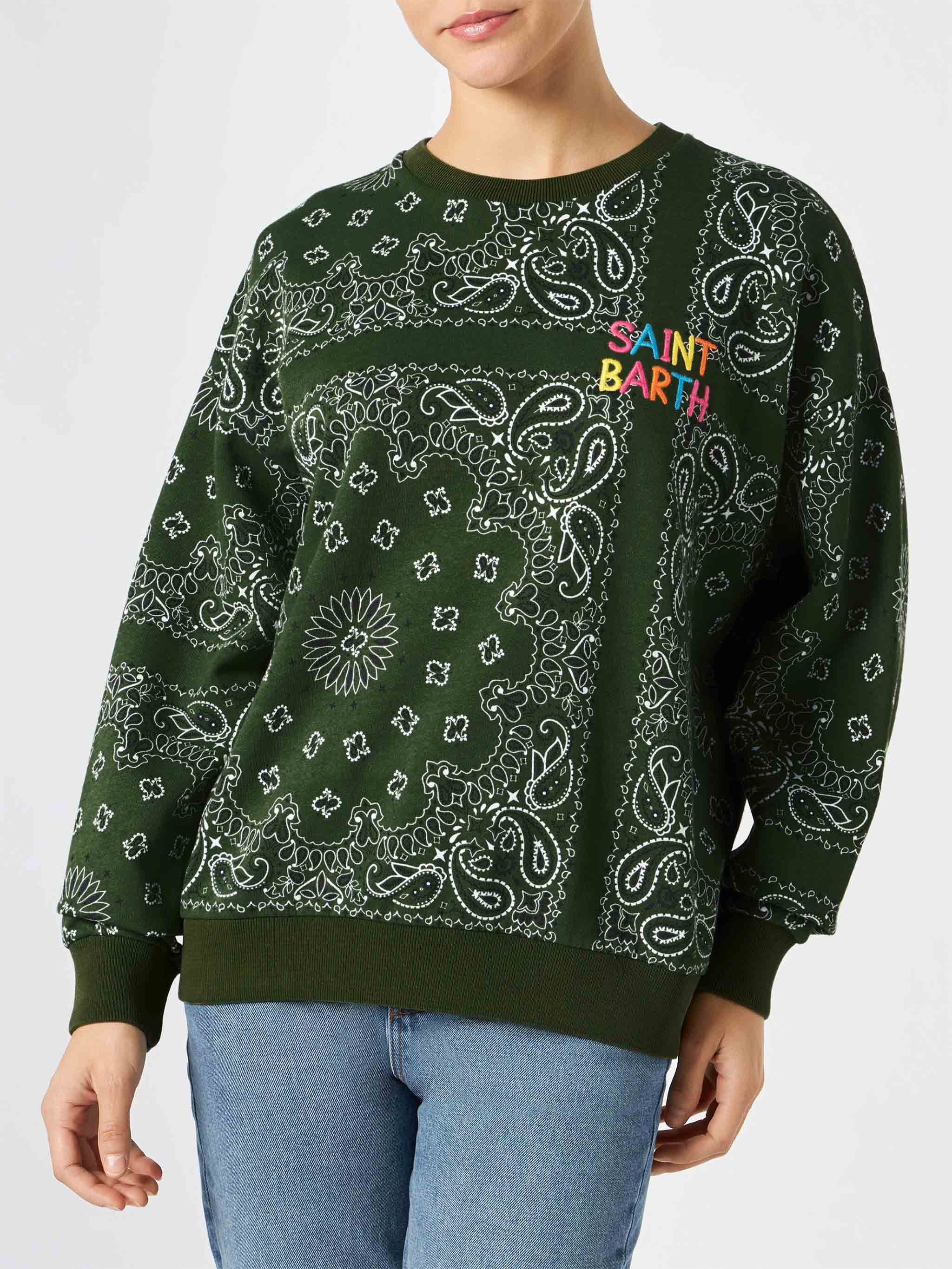 Felpa Stardust in cotone con stampa bandana verde - Image 3