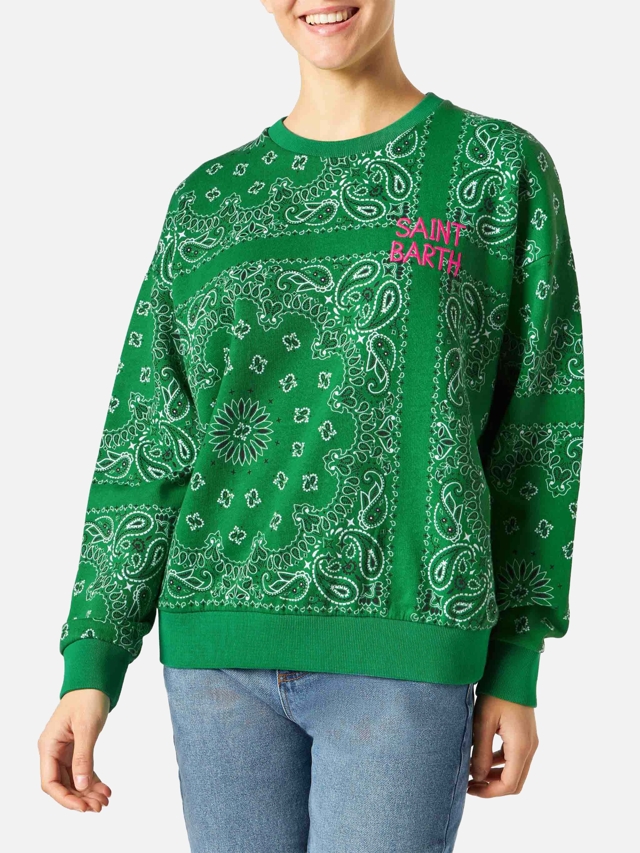 Felpa Stardust in cotone con fantasia bandana verde - Image 3