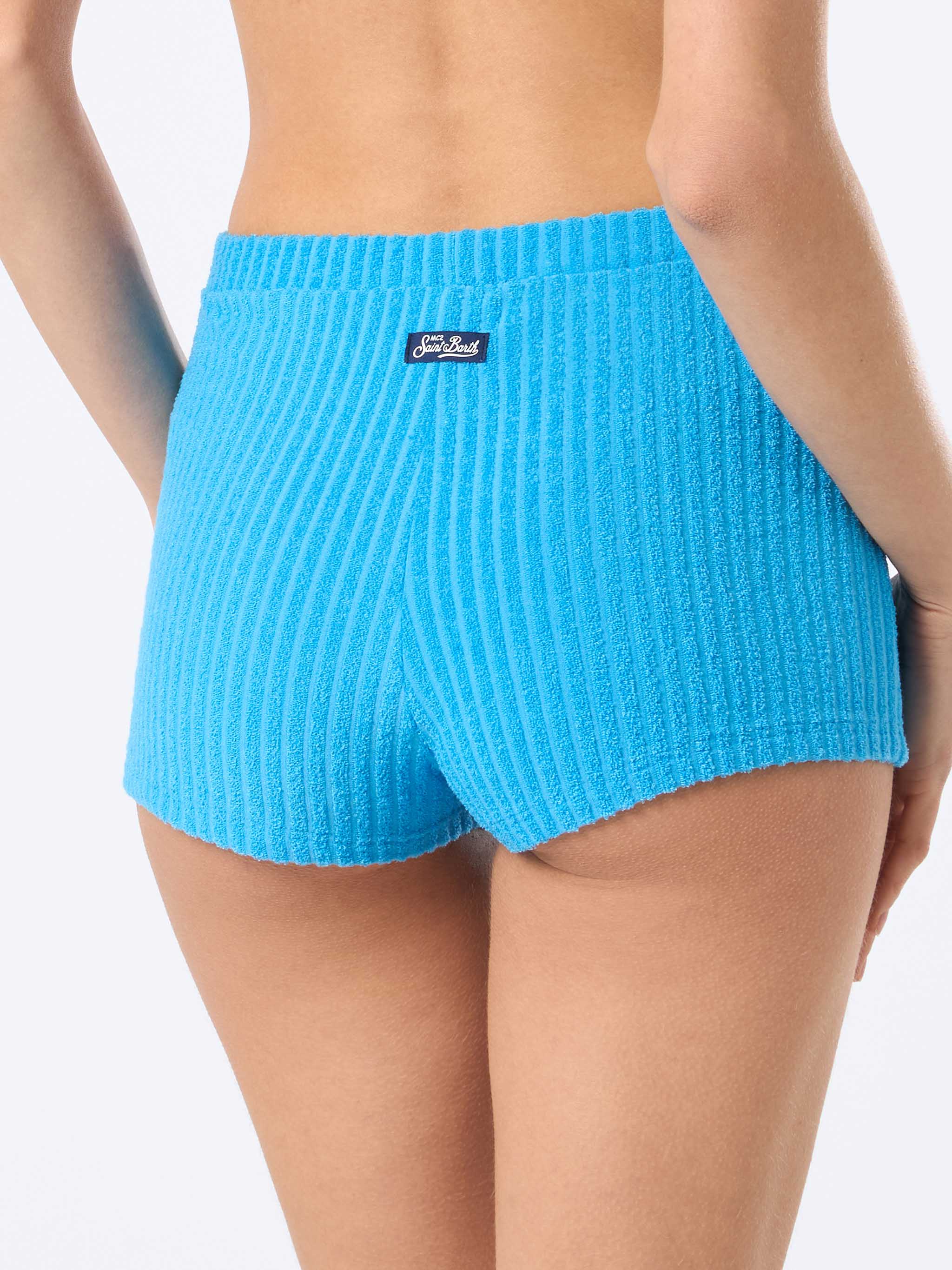 Short Sherlin in tessuto effetto spugna righe turchese - Image 4