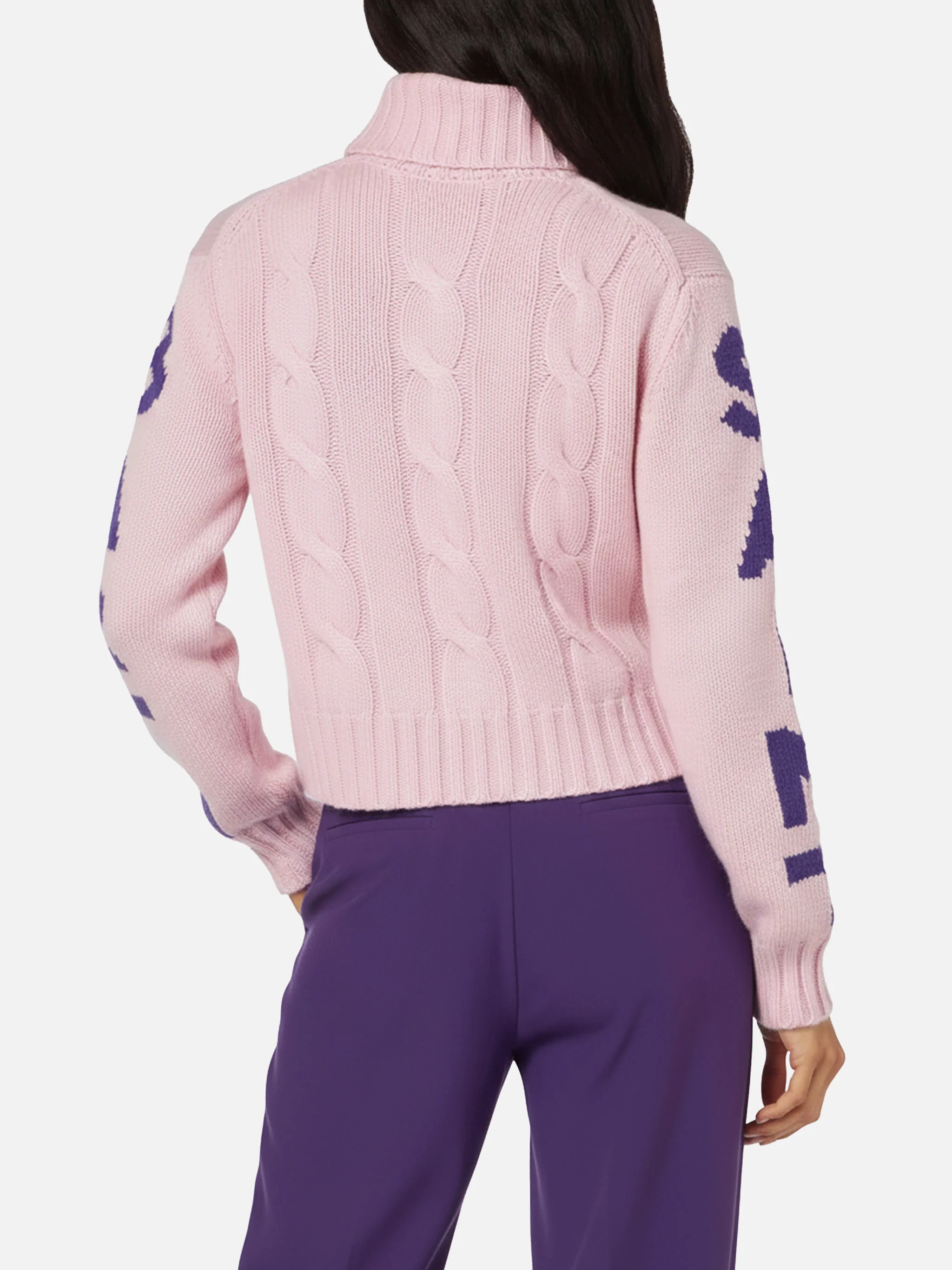 Maglione Adler a collo alto in maglia intrecciata con jacquard logo - Image 2