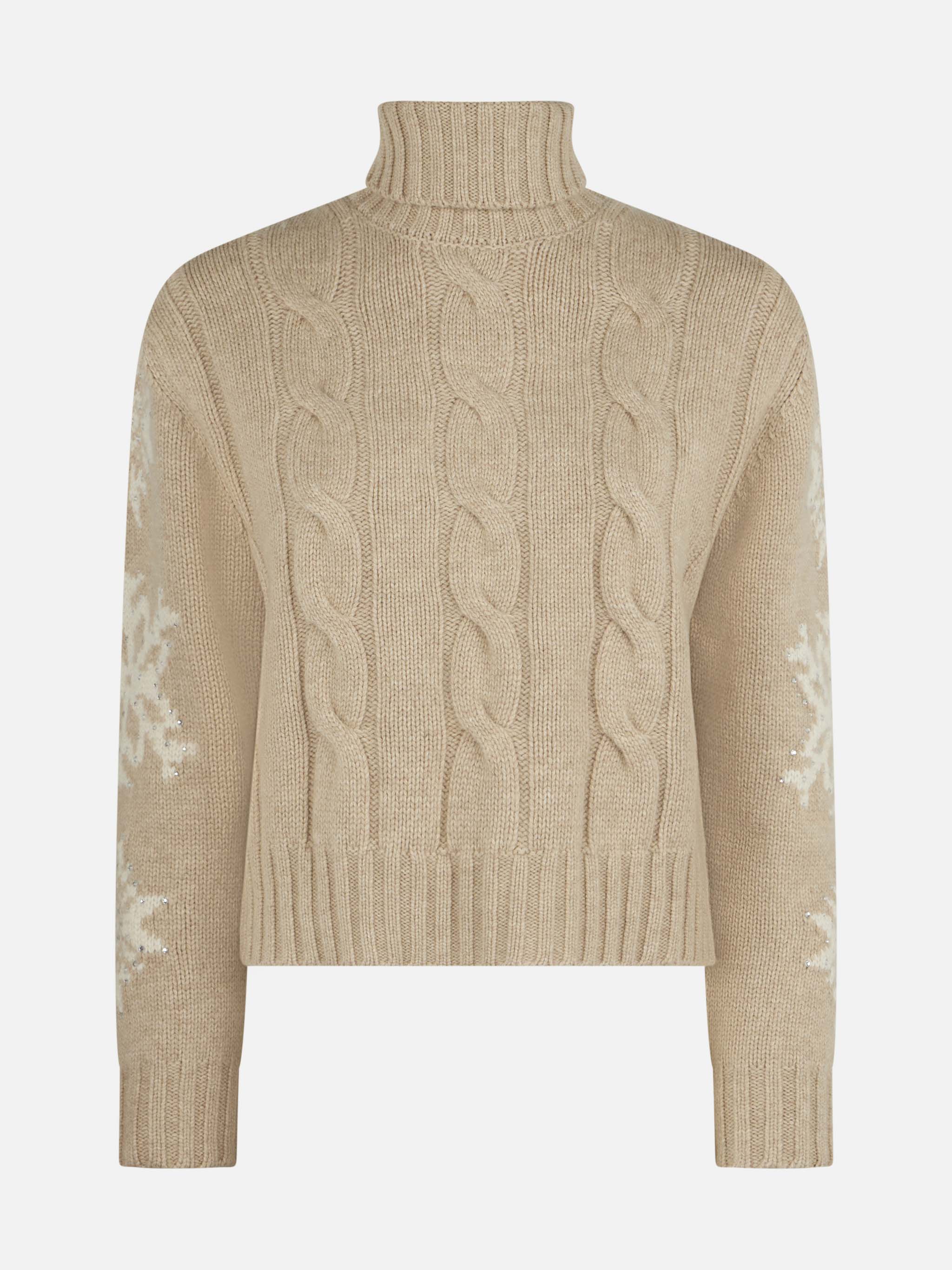 Maglia Adler collo alto in maglia intrecciata beige con strass - Image 4