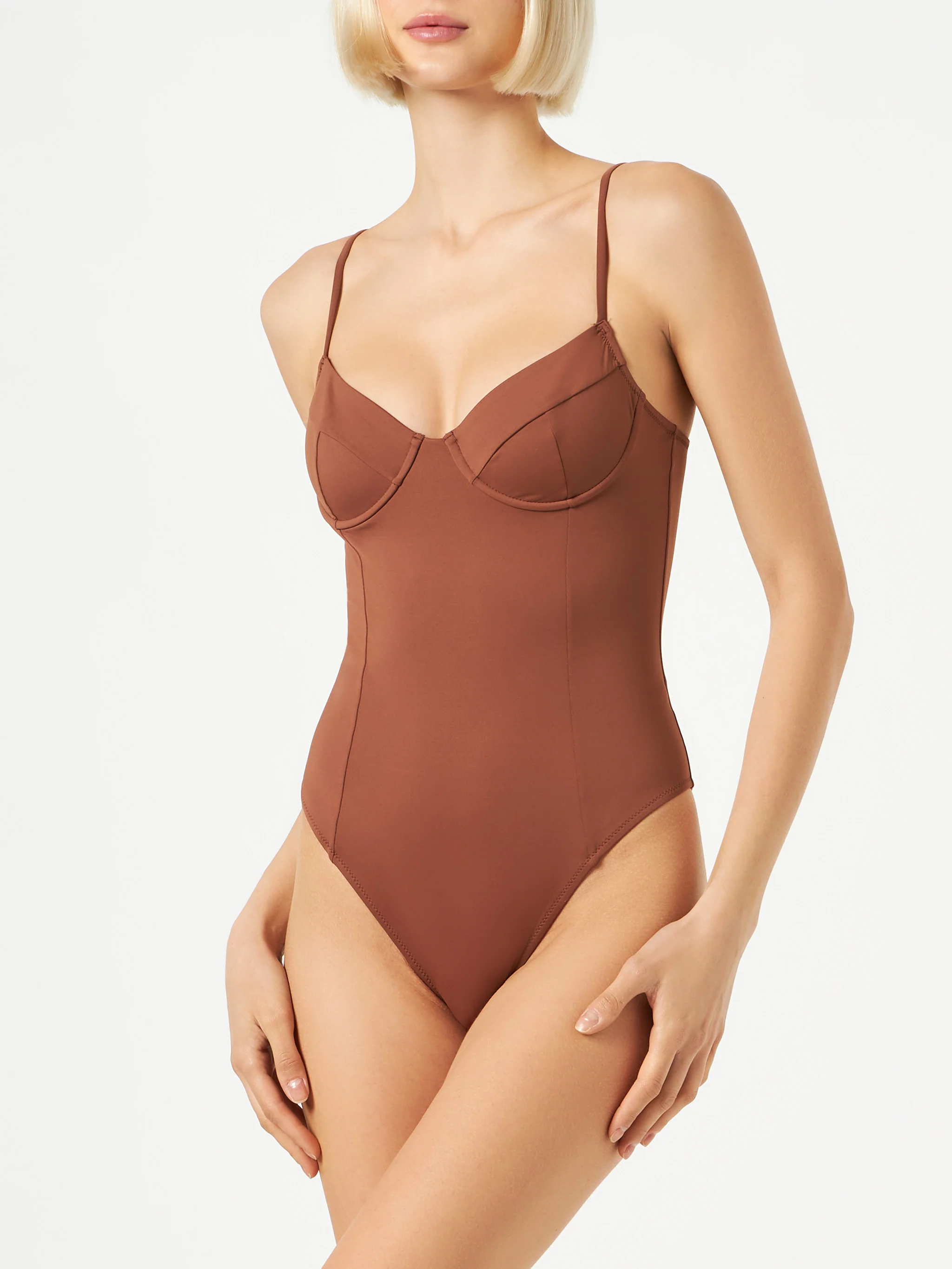 Costume intero Margaret marrone tinta unita - Image 2