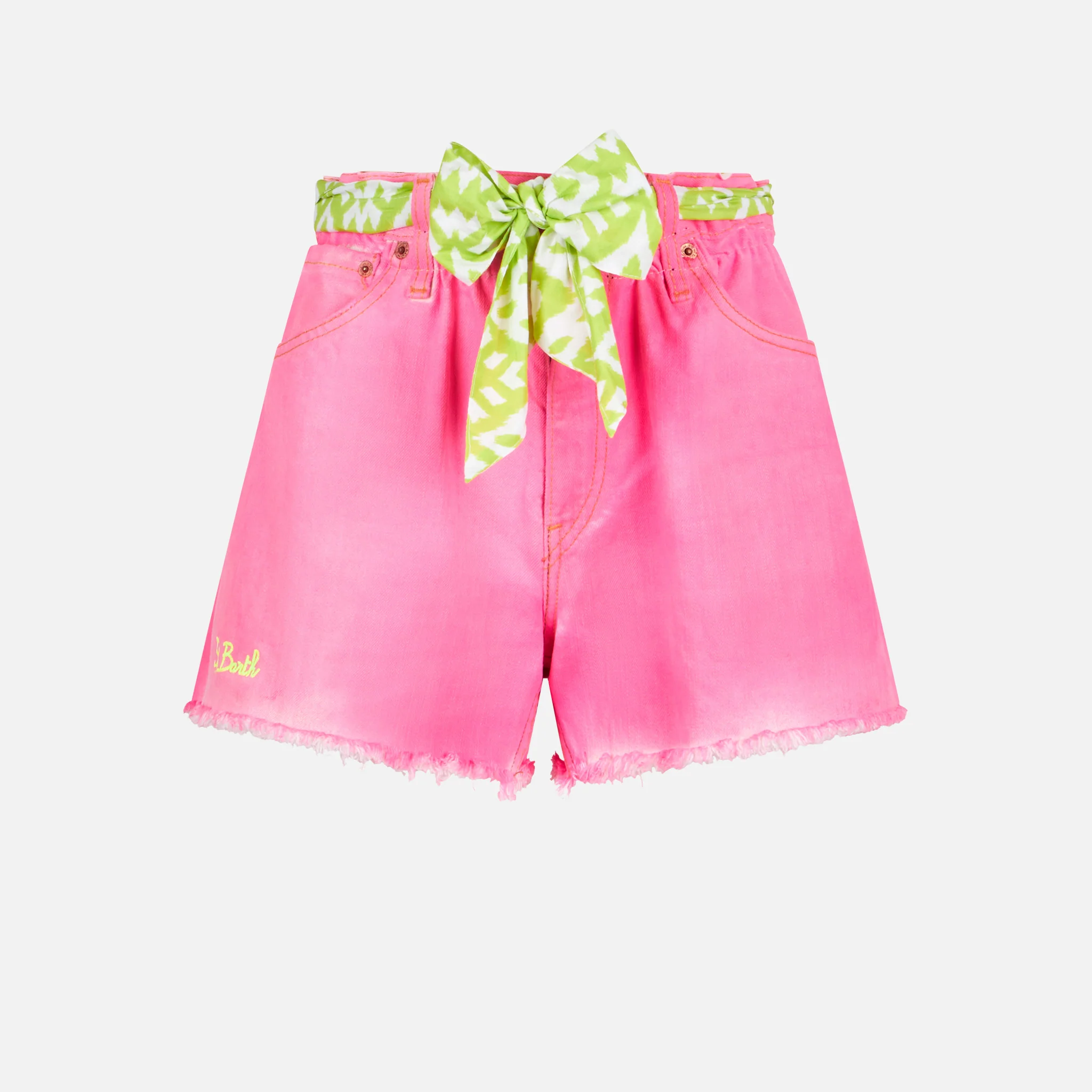 Shorts Arizona in denim rosa con ricami e applicazioni - Image 4