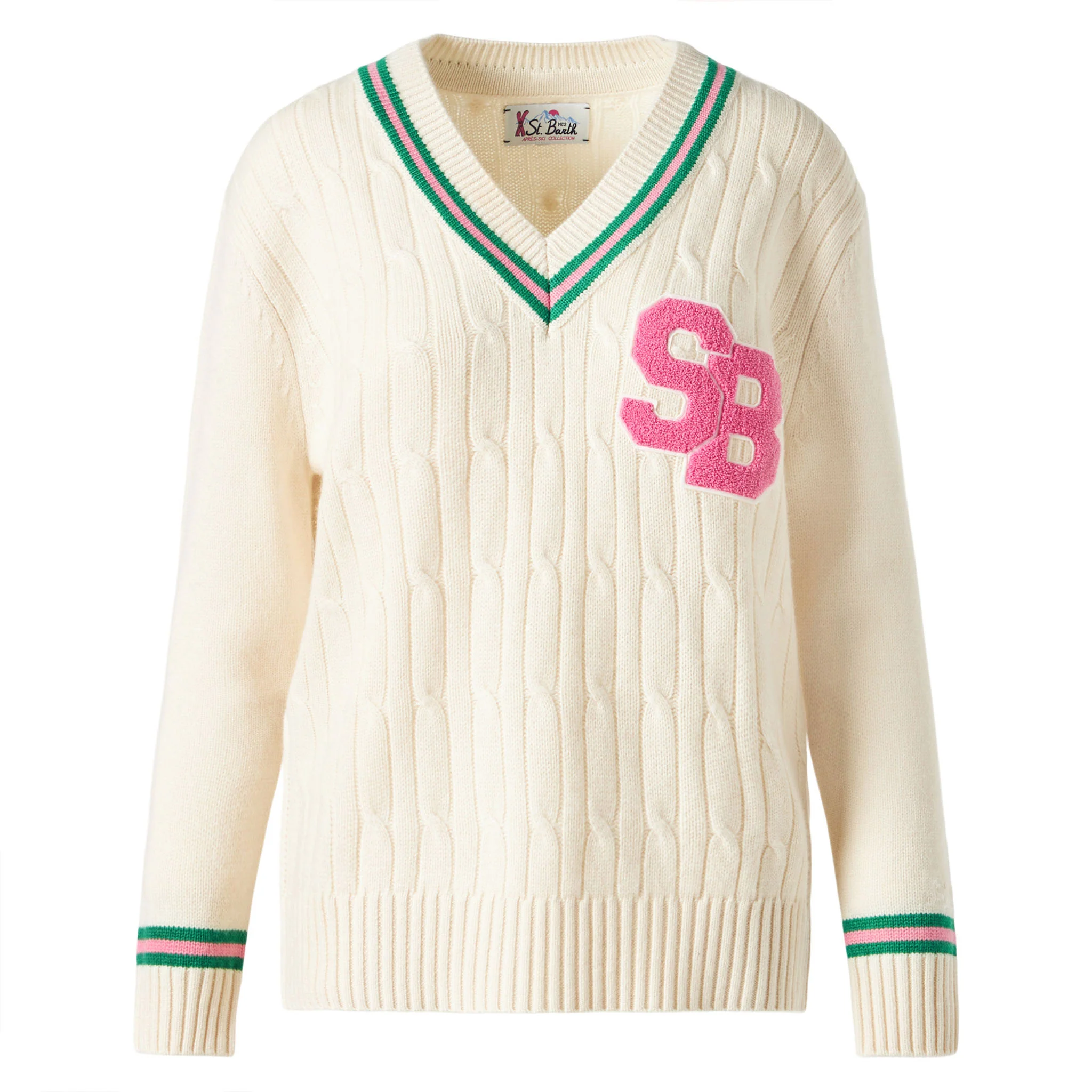 Maglia Roger scollo a V in cashmere misto bianco con patch - Image 5