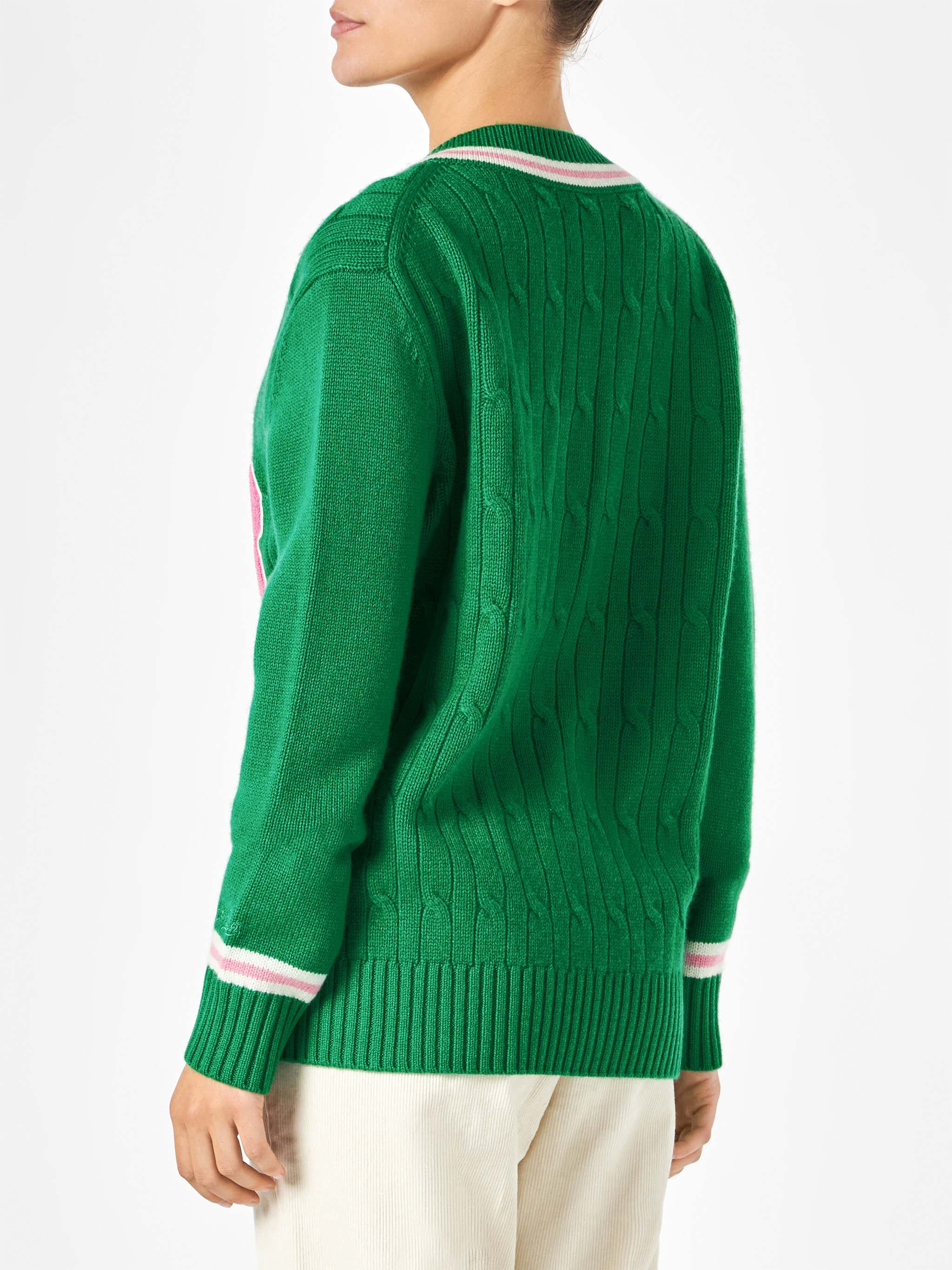 Maglione Roger con scollo a V intrecciato verde tinta unita - Image 4