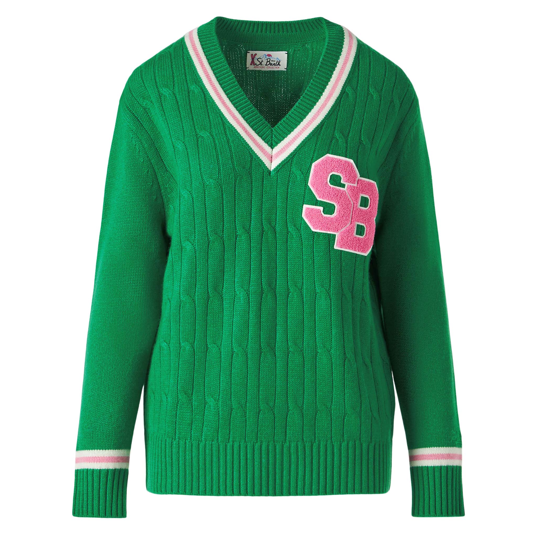 Maglione Roger con scollo a V intrecciato verde tinta unita - Image 5