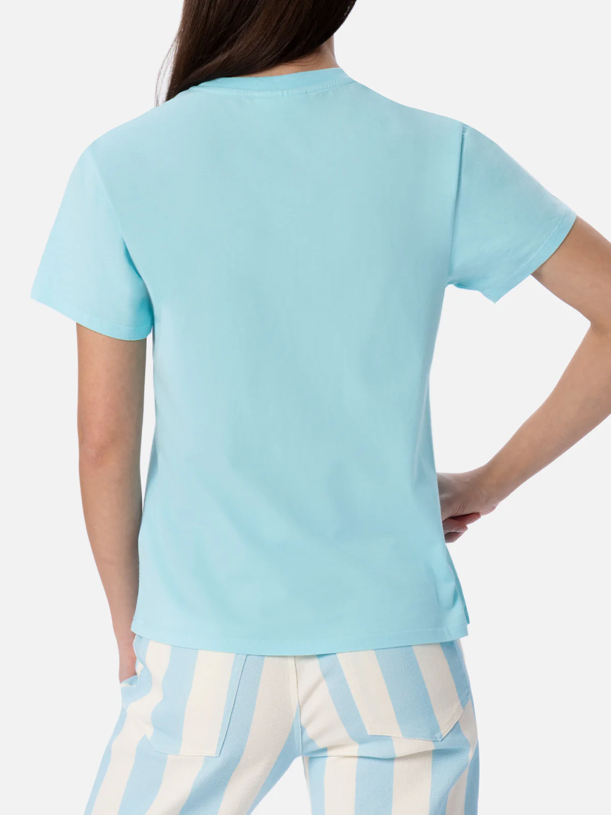 T-shirt Emilie in cotone verde acqua con strass - Image 3