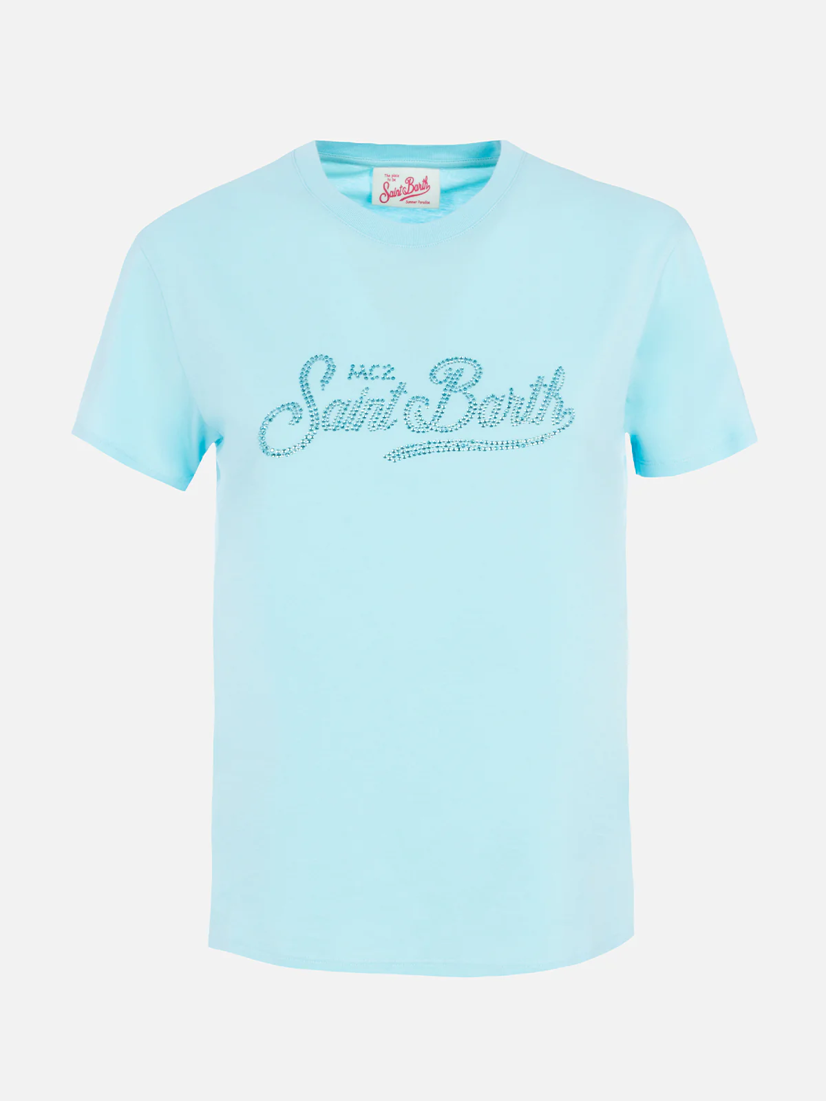 T-shirt Emilie in cotone verde acqua con strass - Image 4