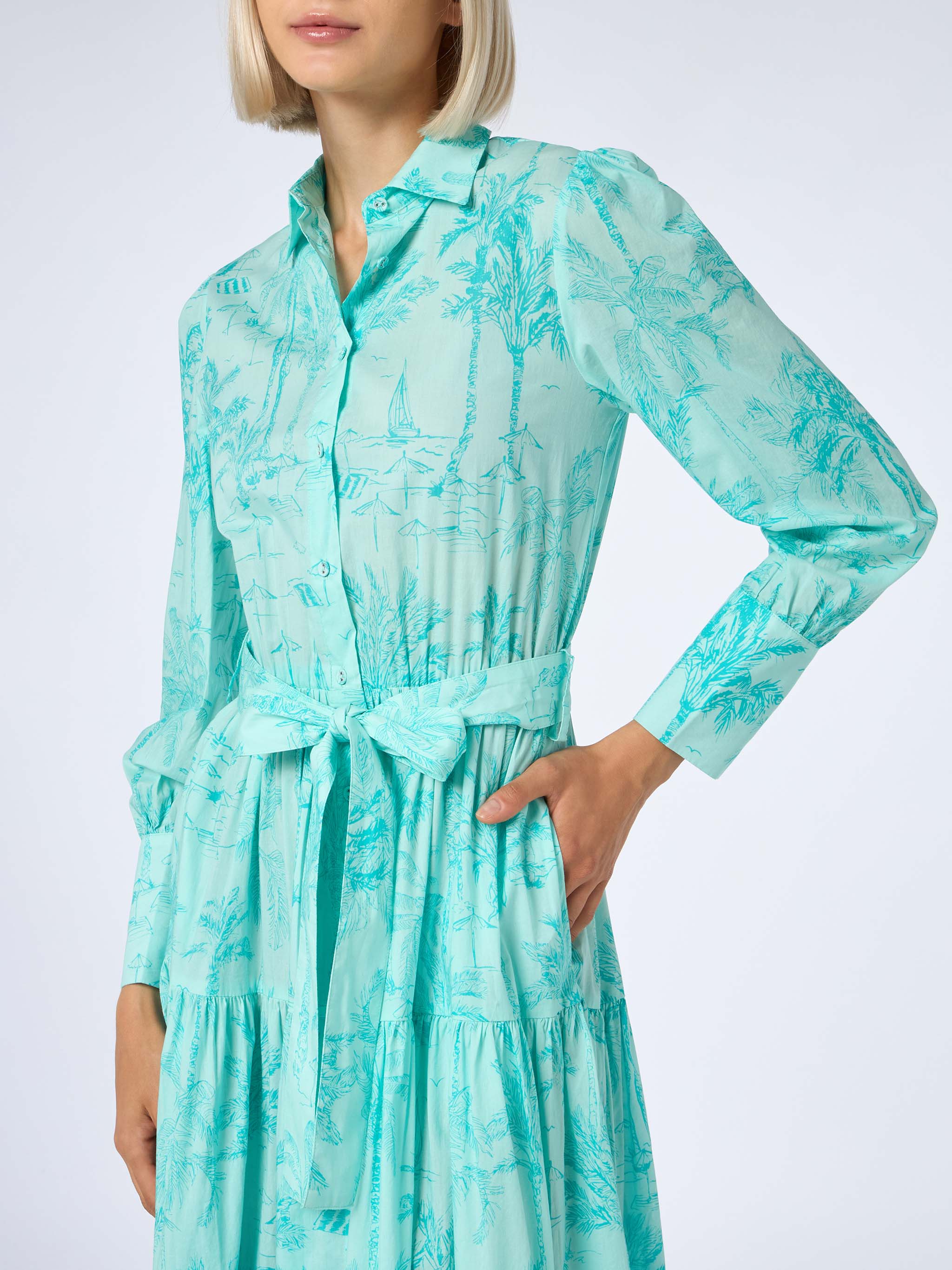 Abito Jensen lungo in cotone stampa toile de jouy verde acqua - Image 3