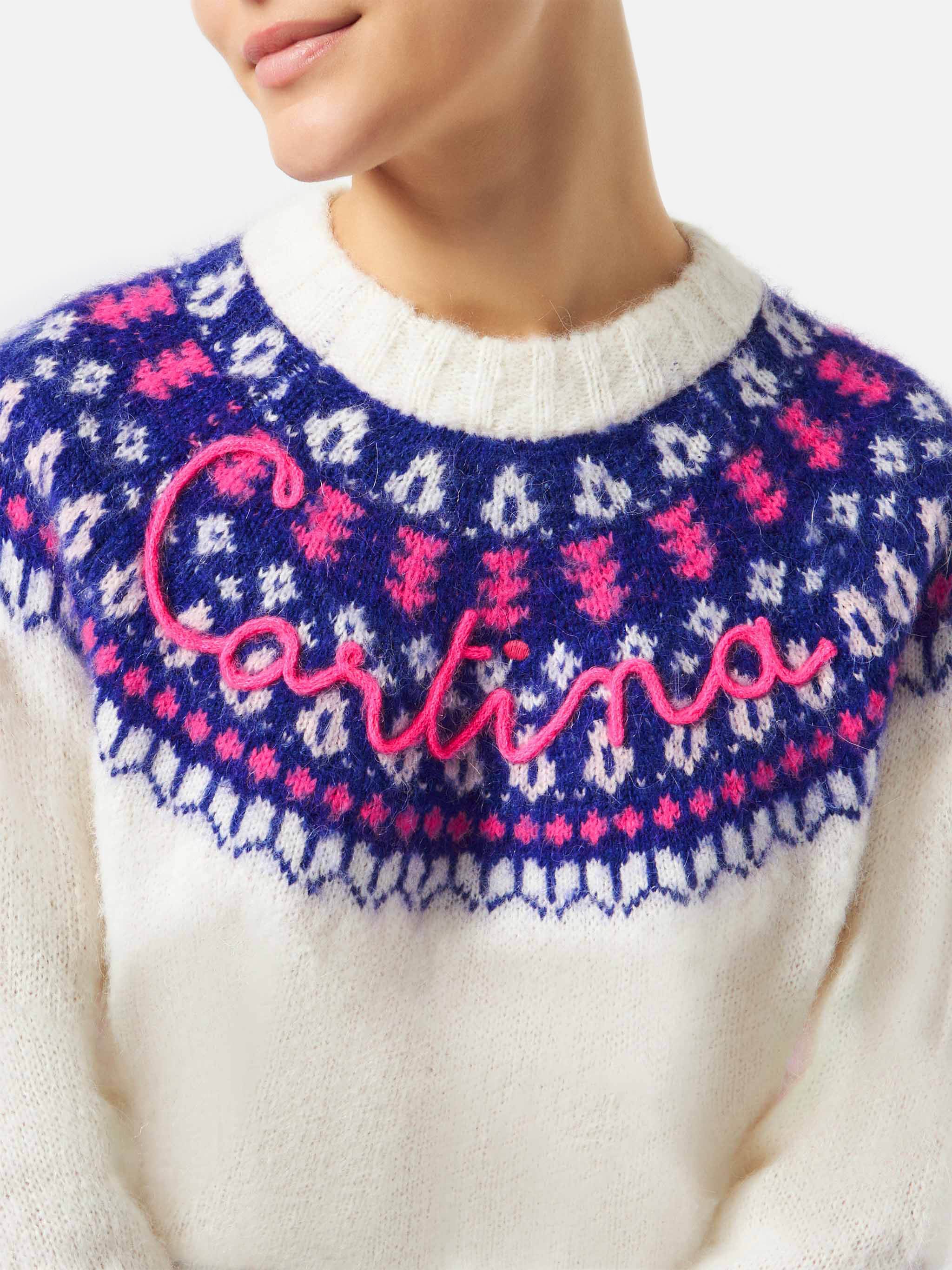Maglione New Queen Nordic Soft bianco con fantasia jacquard - Image 2