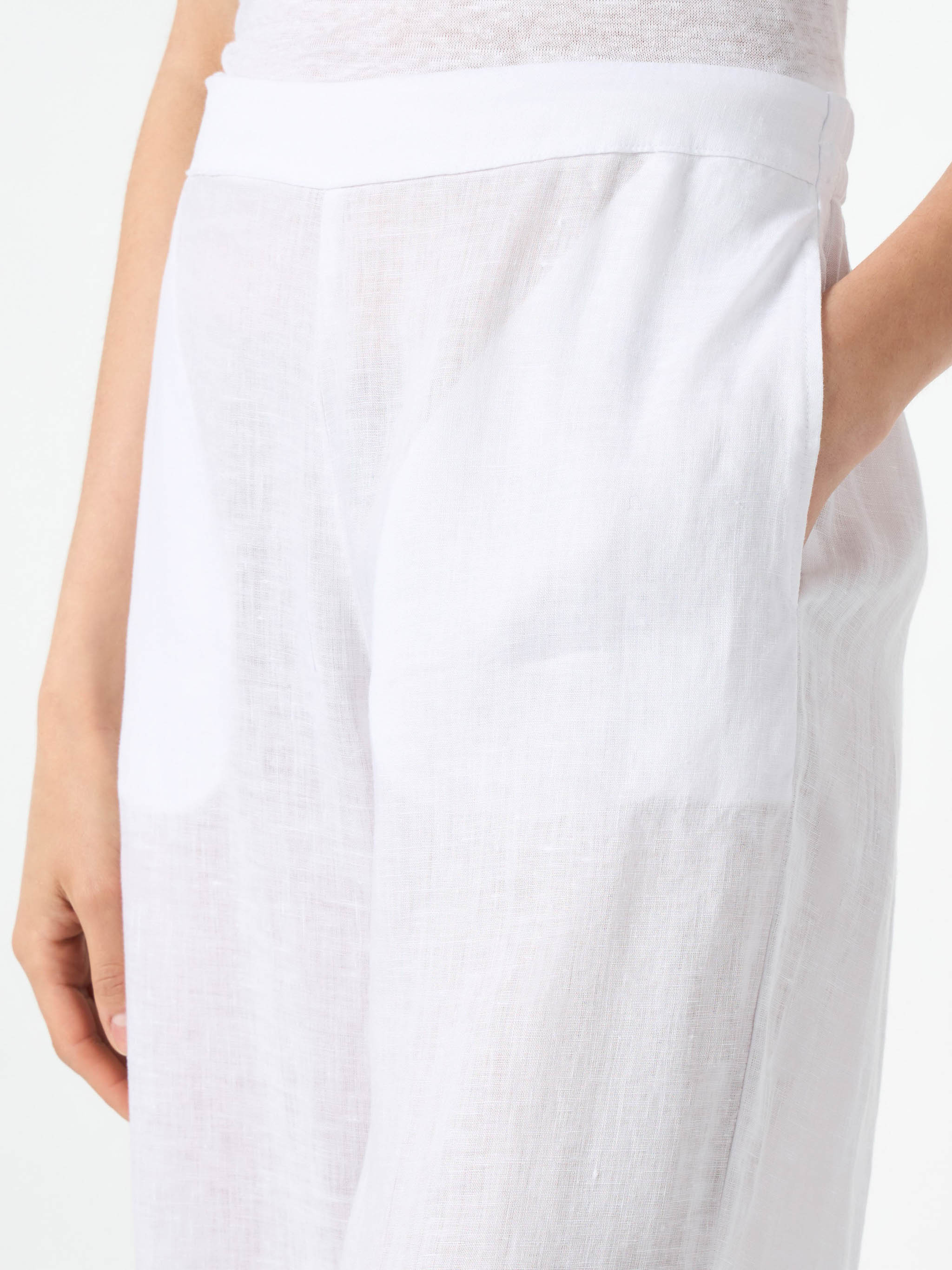 Pantaloni Taryn in lino bianco tinta unita - Image 3