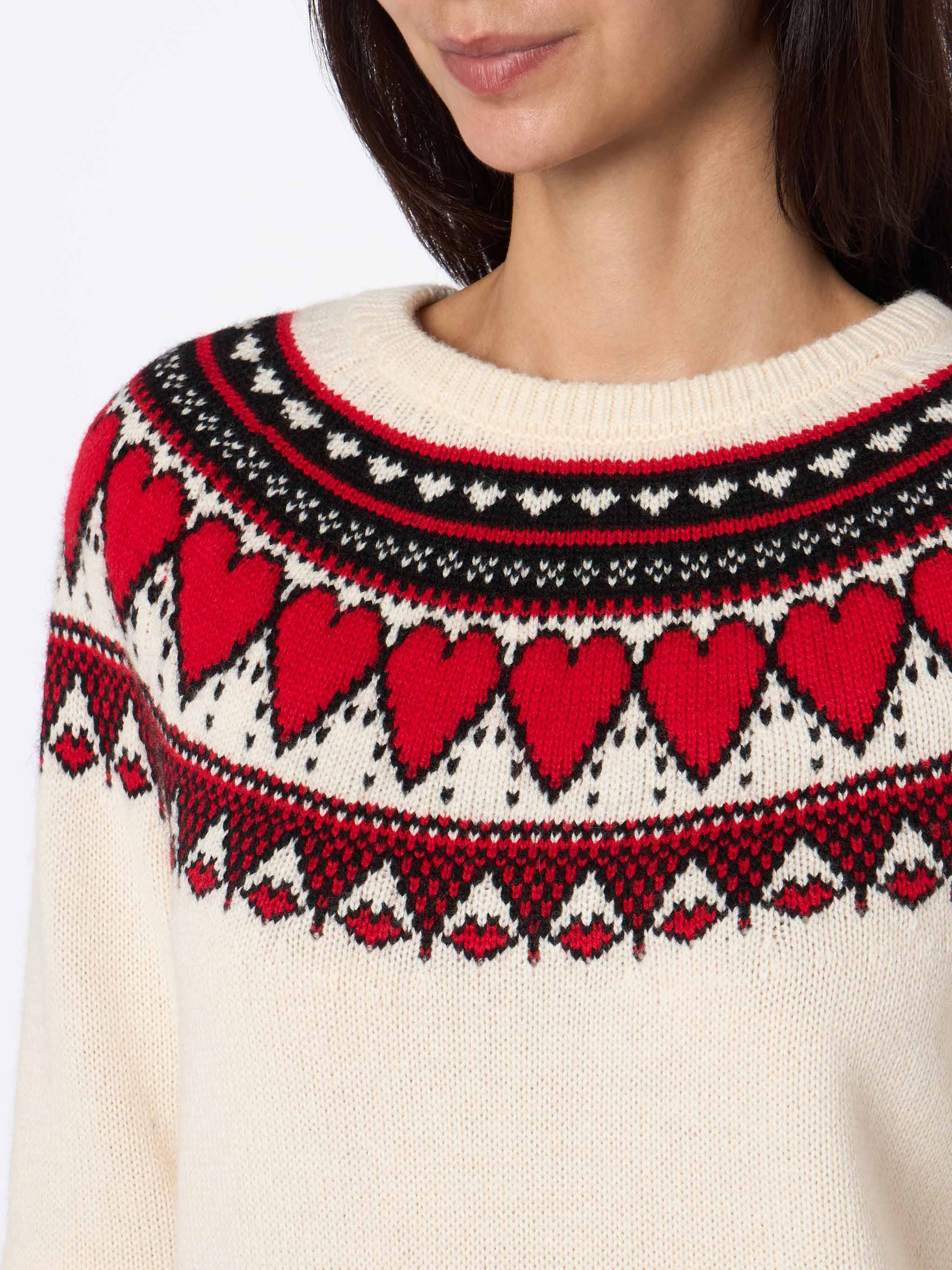 Maglia New Queen Nordic bianca con jacquard cuori - Image 2