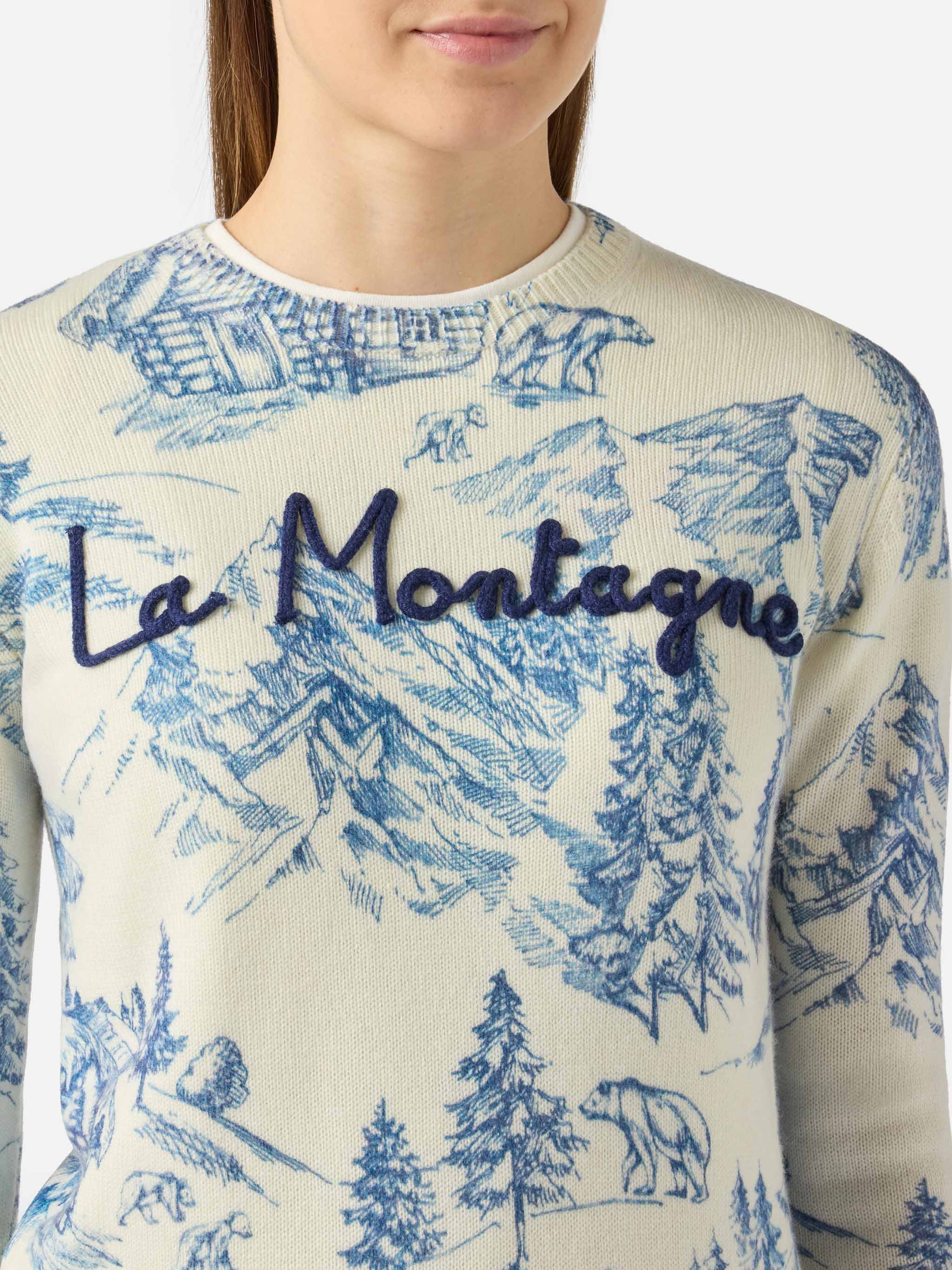 Maglia New Queen in jacquard stampa toile de jouy bianco - Image 2