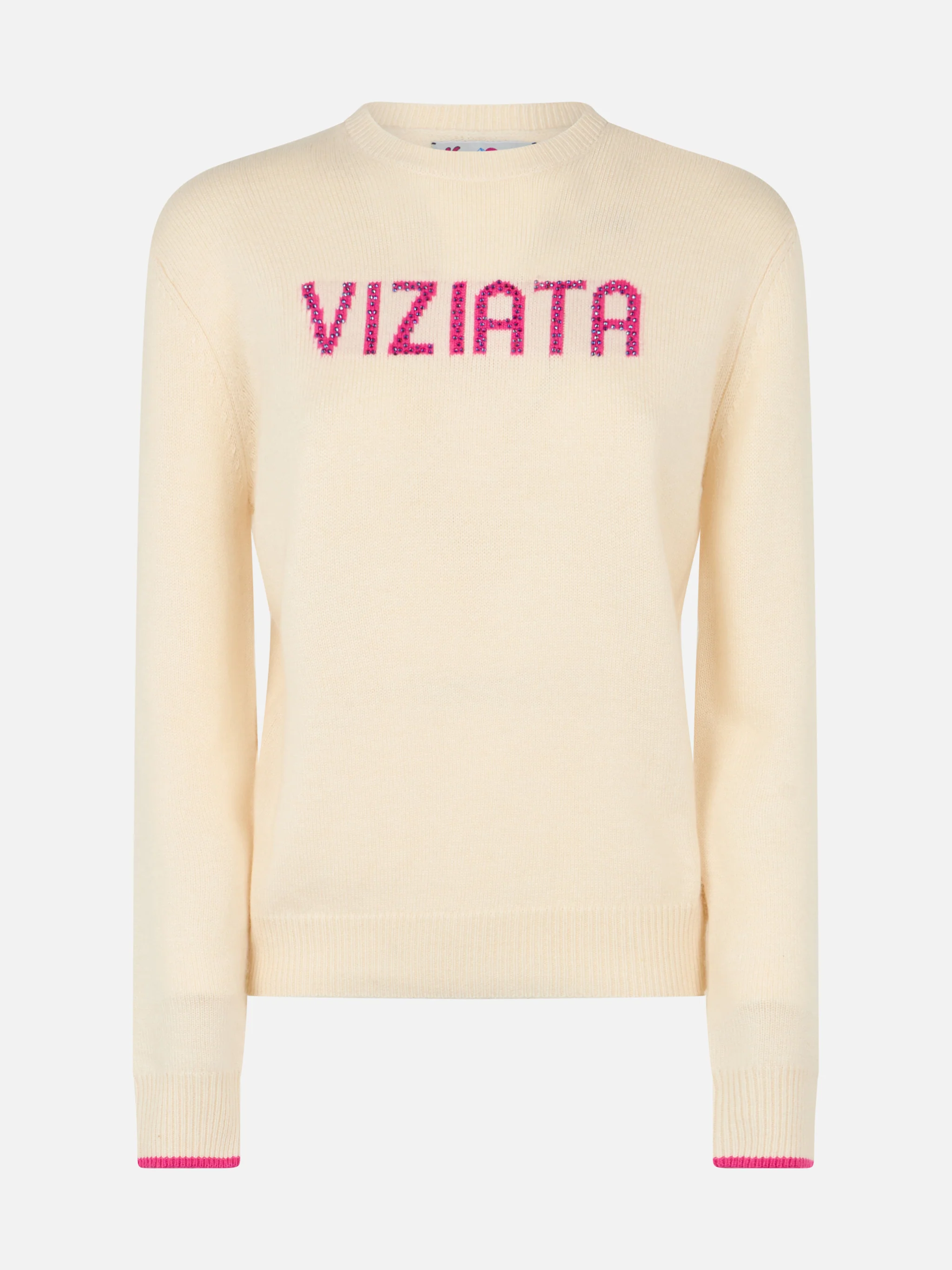 Maglia New Queen con jacquard Viziata e strass bianca - Image 4
