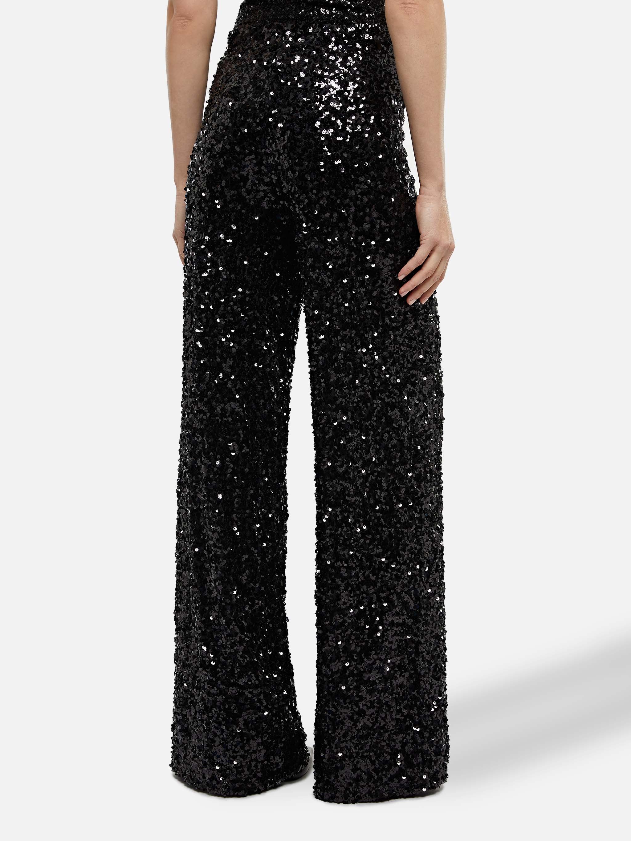 Pantaloni Lucette a gamba ampia con paillettes nere - Image 3