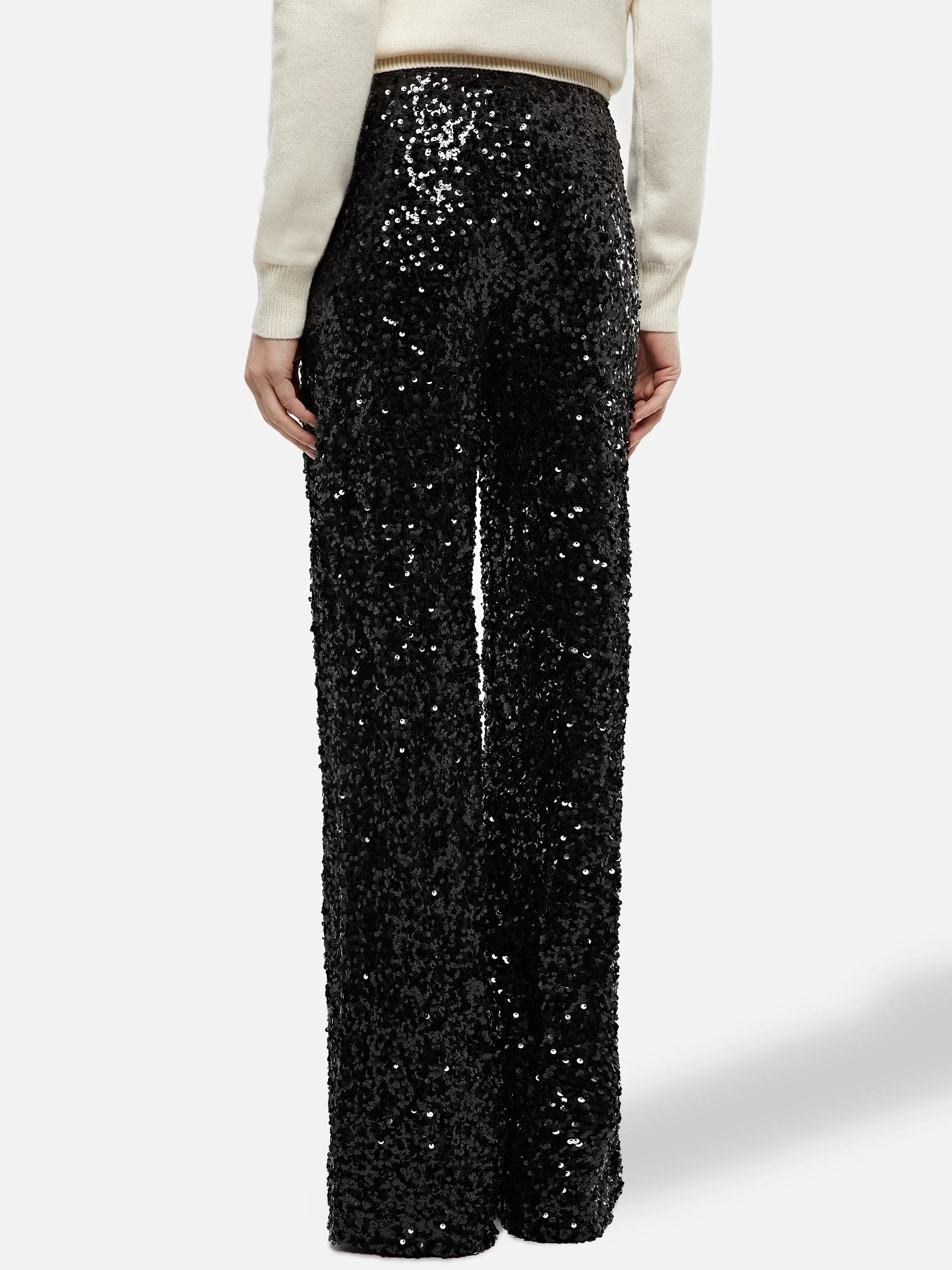 Pantaloni Lucette a gamba ampia con paillettes nere - Image 6