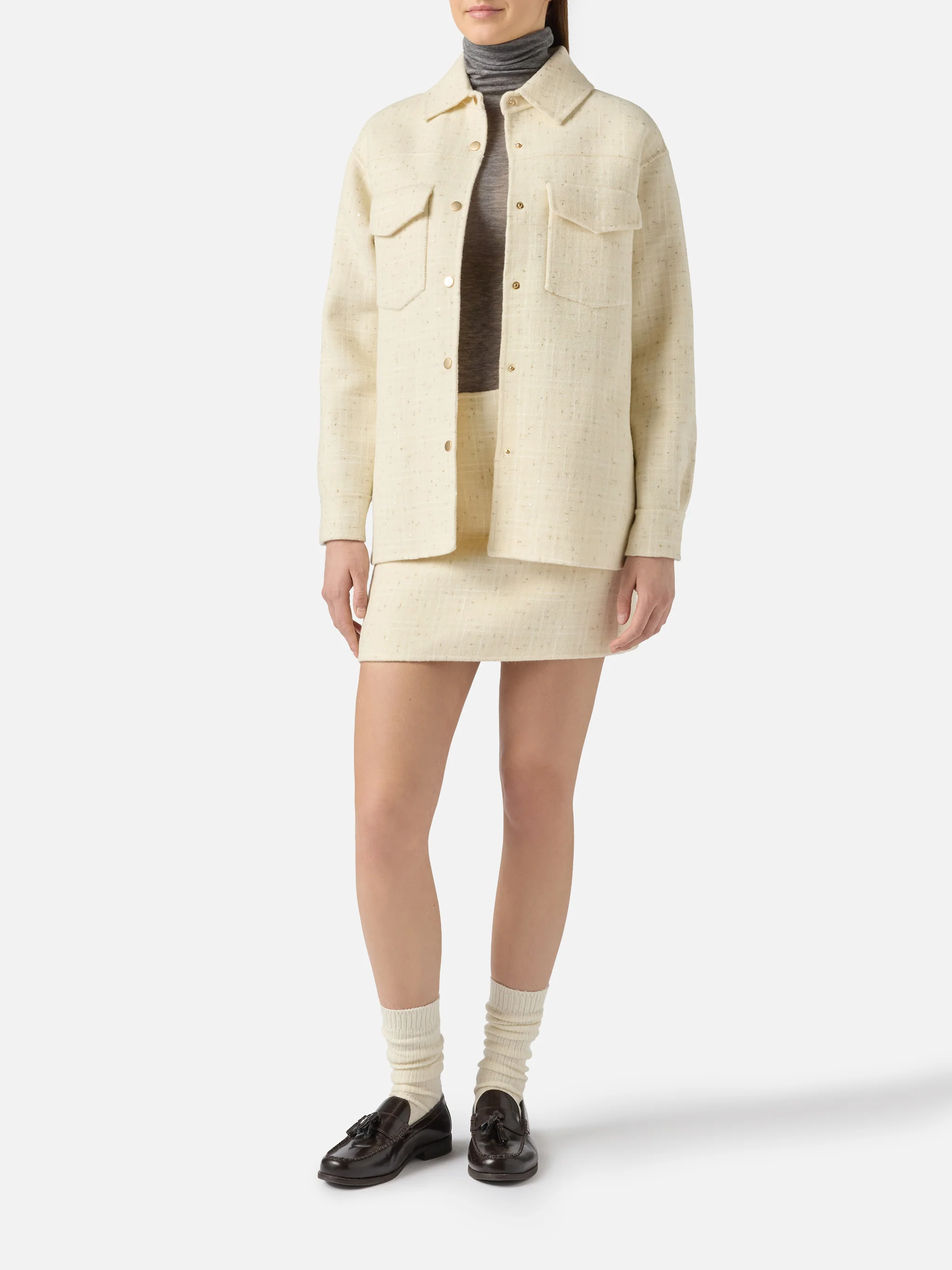 Giacca Chantel in tweed bianco con paillettes - Image 2