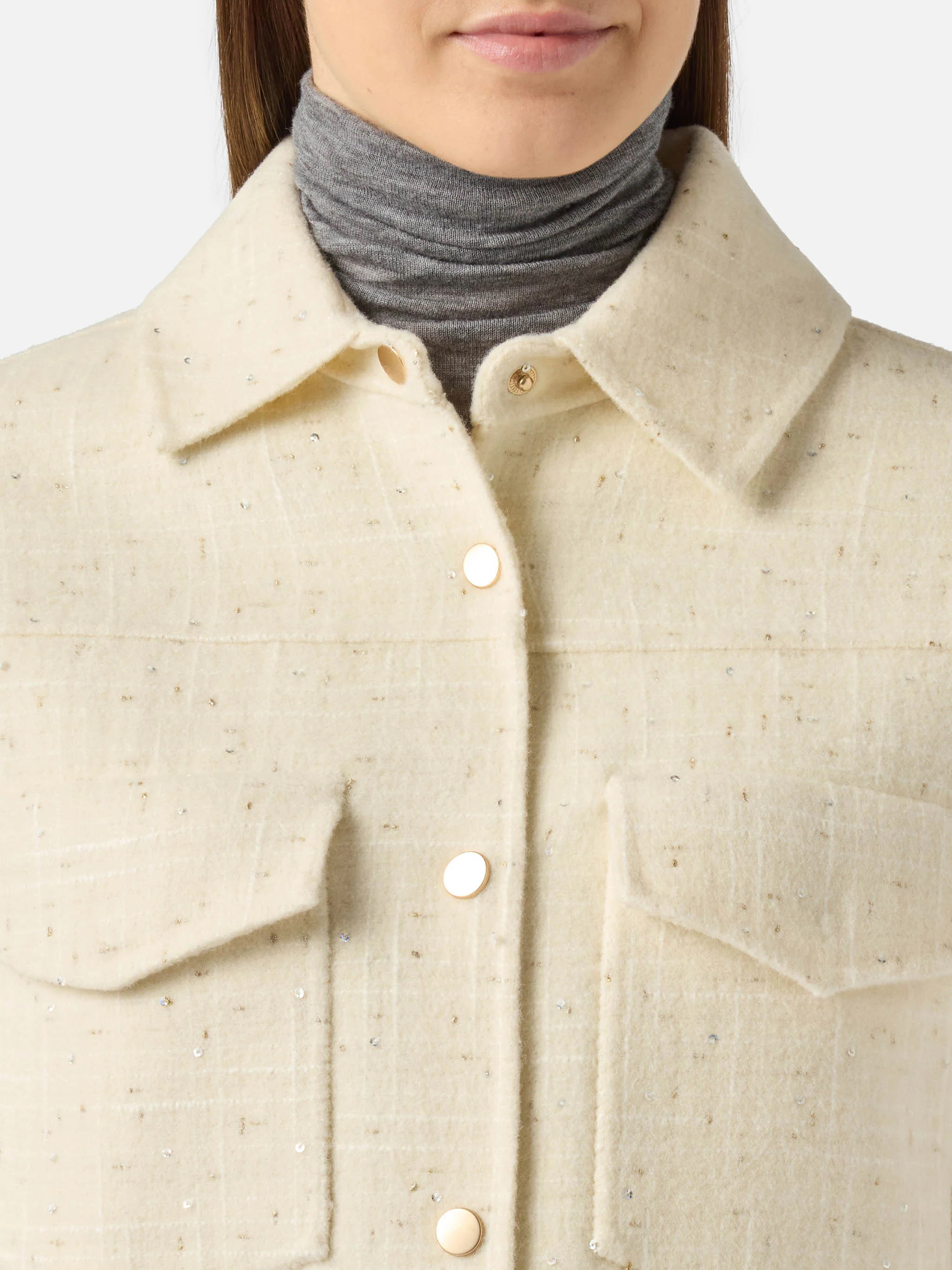 Giacca Chantel in tweed bianco con paillettes - Image 3