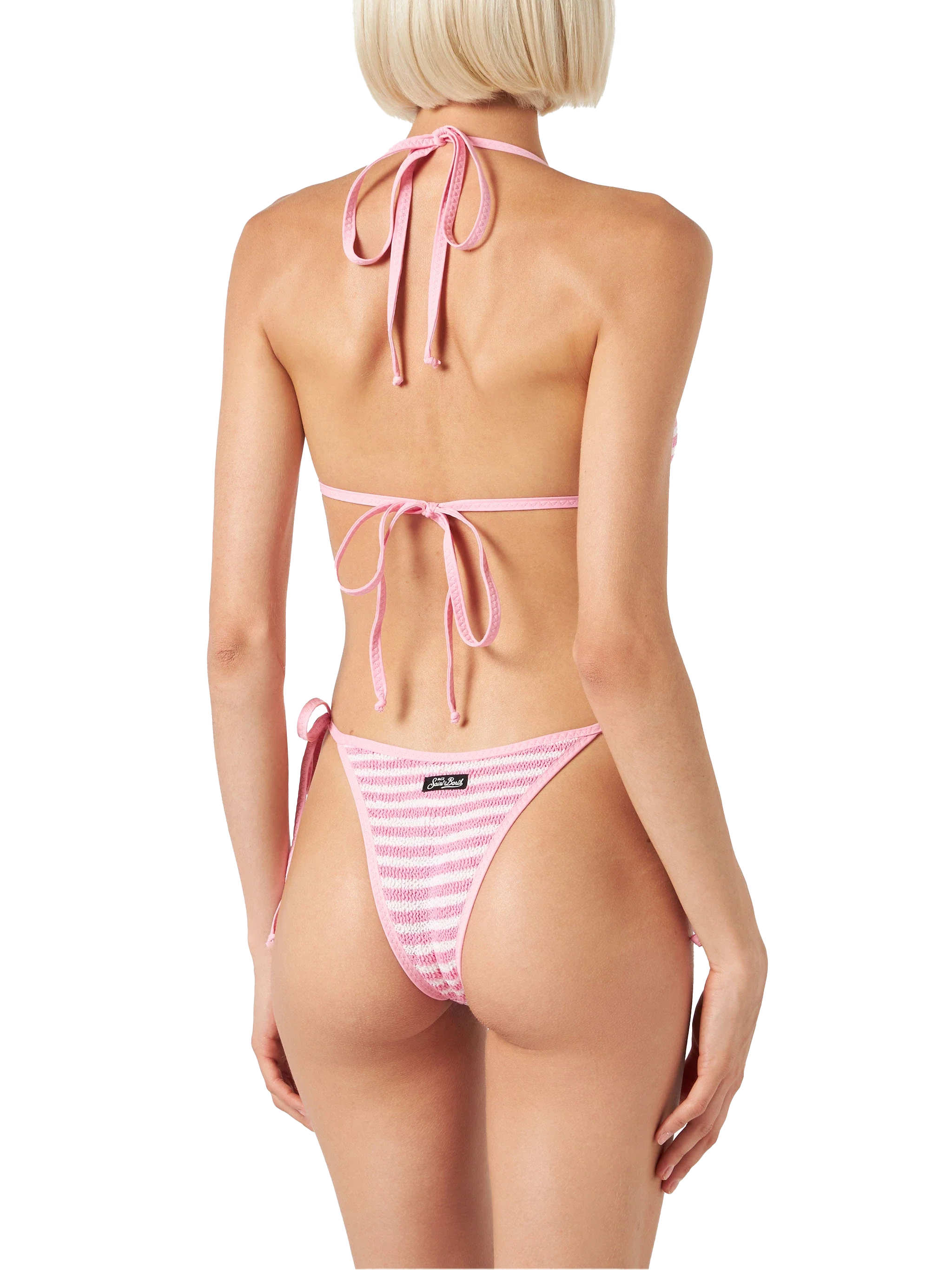 Slip Norah cheeky in tessuto crinkle a righe rosa e bianche - Image 2