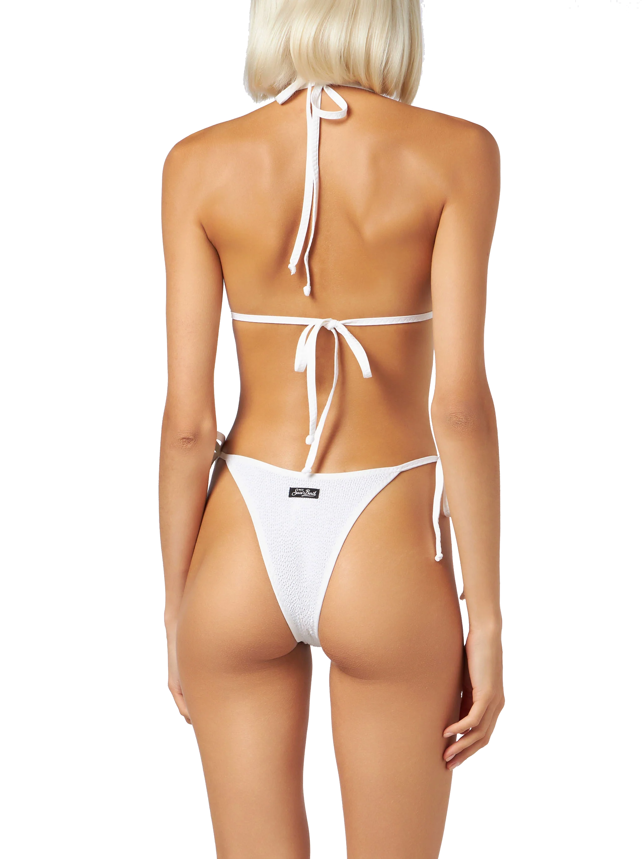 Bikini Leah Norah triangolo in tessuto crinkle bianco con piping - Image 3
