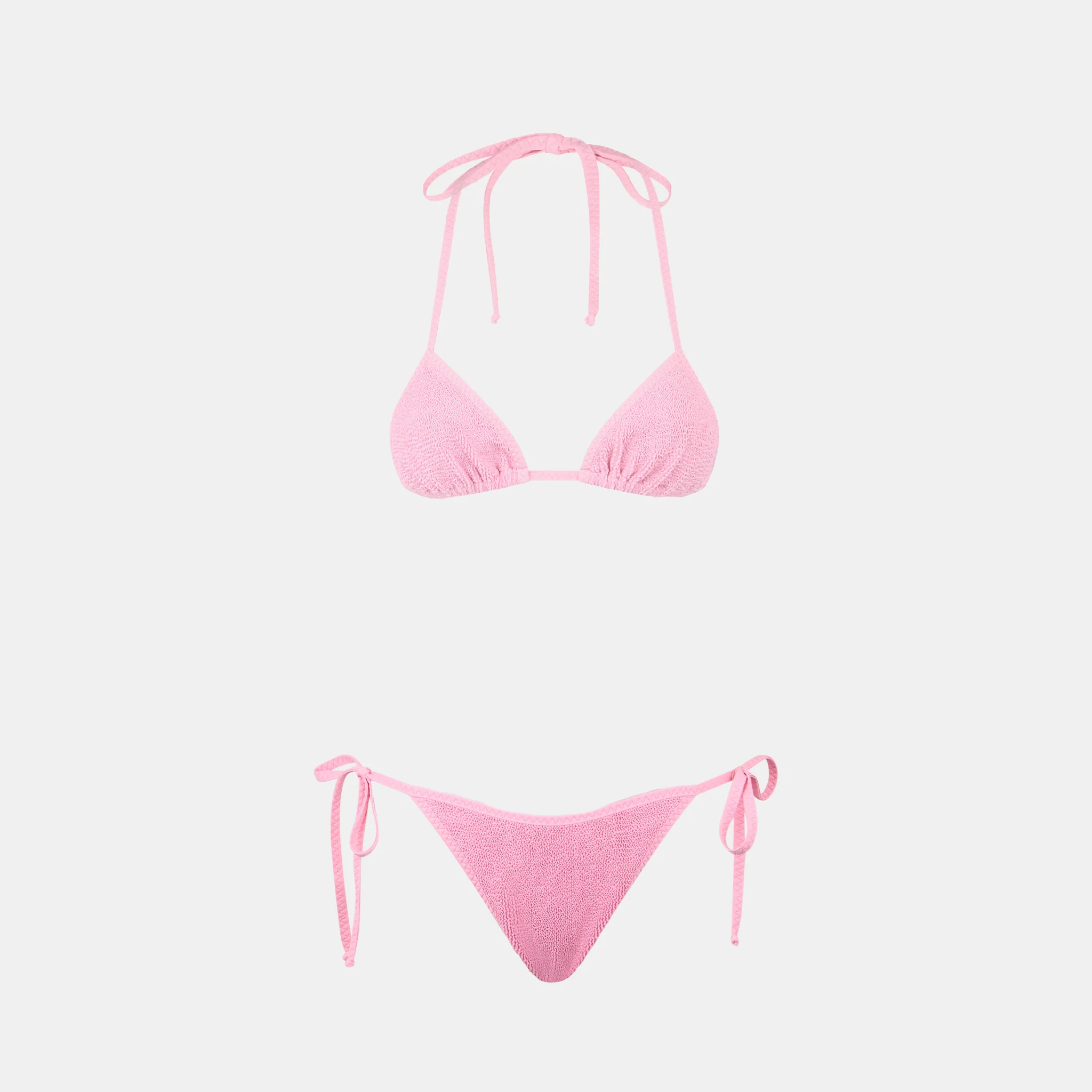Bikini Leah Marielle triangolo in tessuto crinkle rosa con piping - Image 5