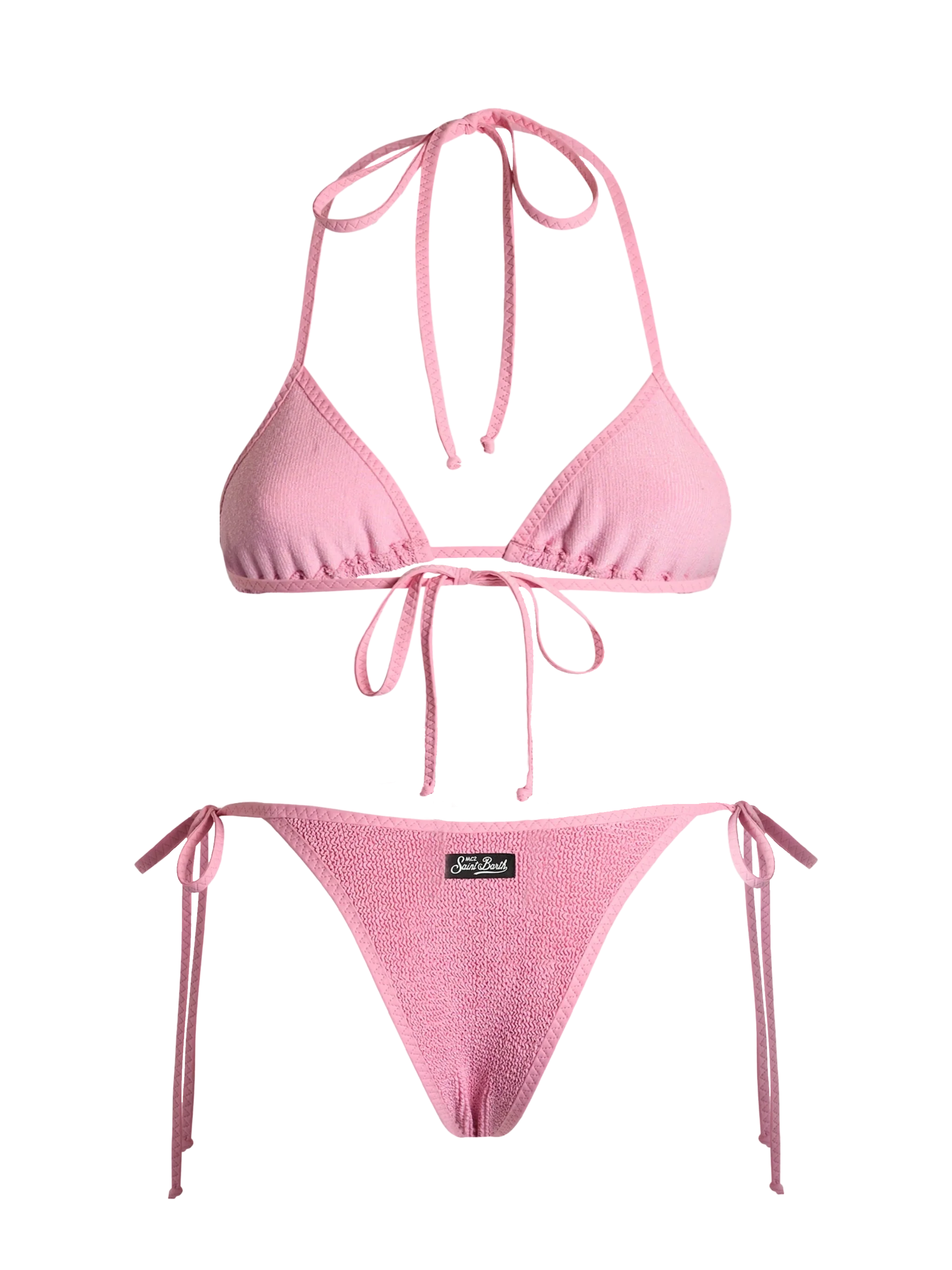 Bikini Leah Norah triangolo in tessuto crinkle rosa con piping - Image 3