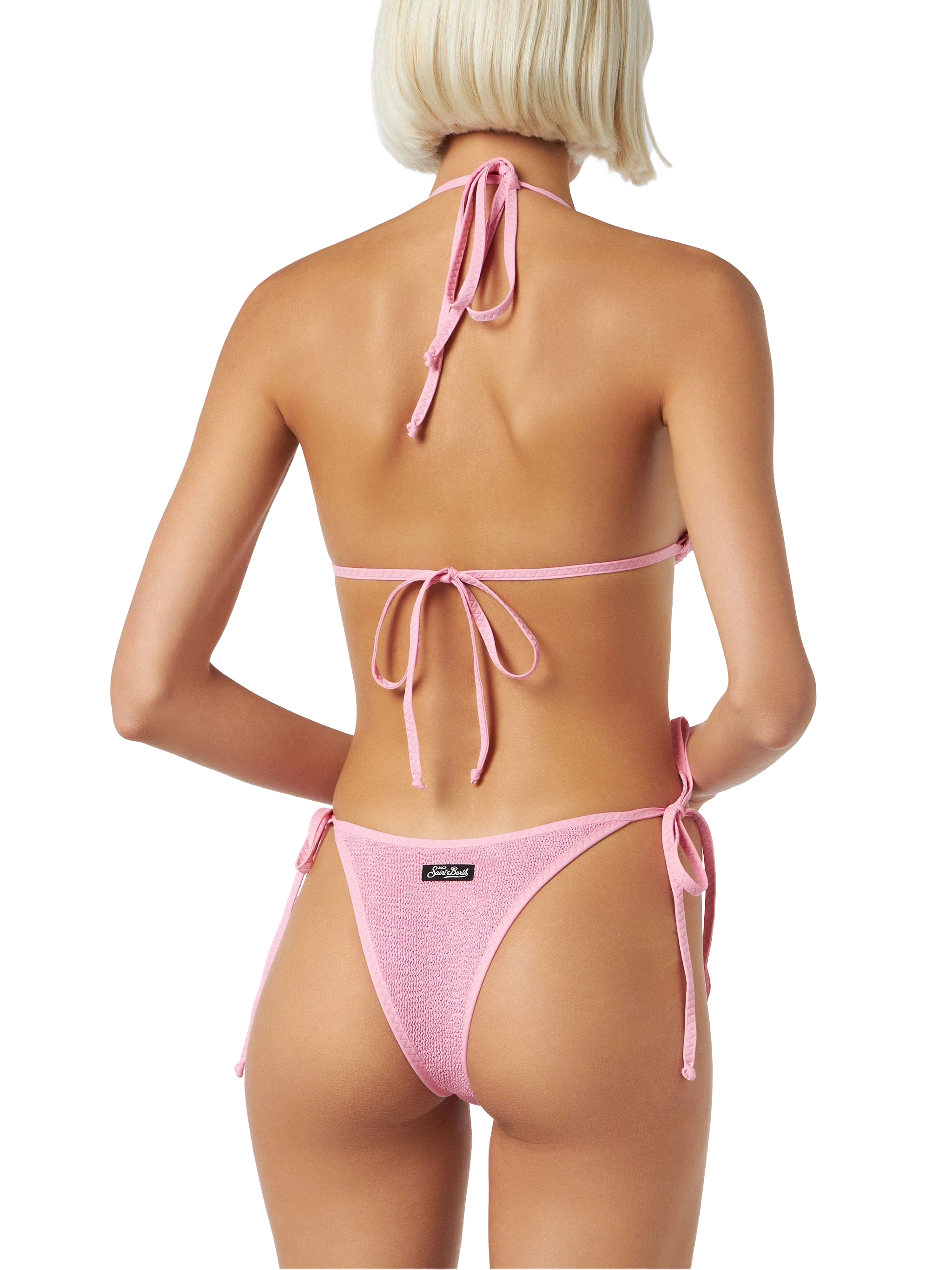 Bikini Leah Norah triangolo in tessuto crinkle rosa con piping - Image 4
