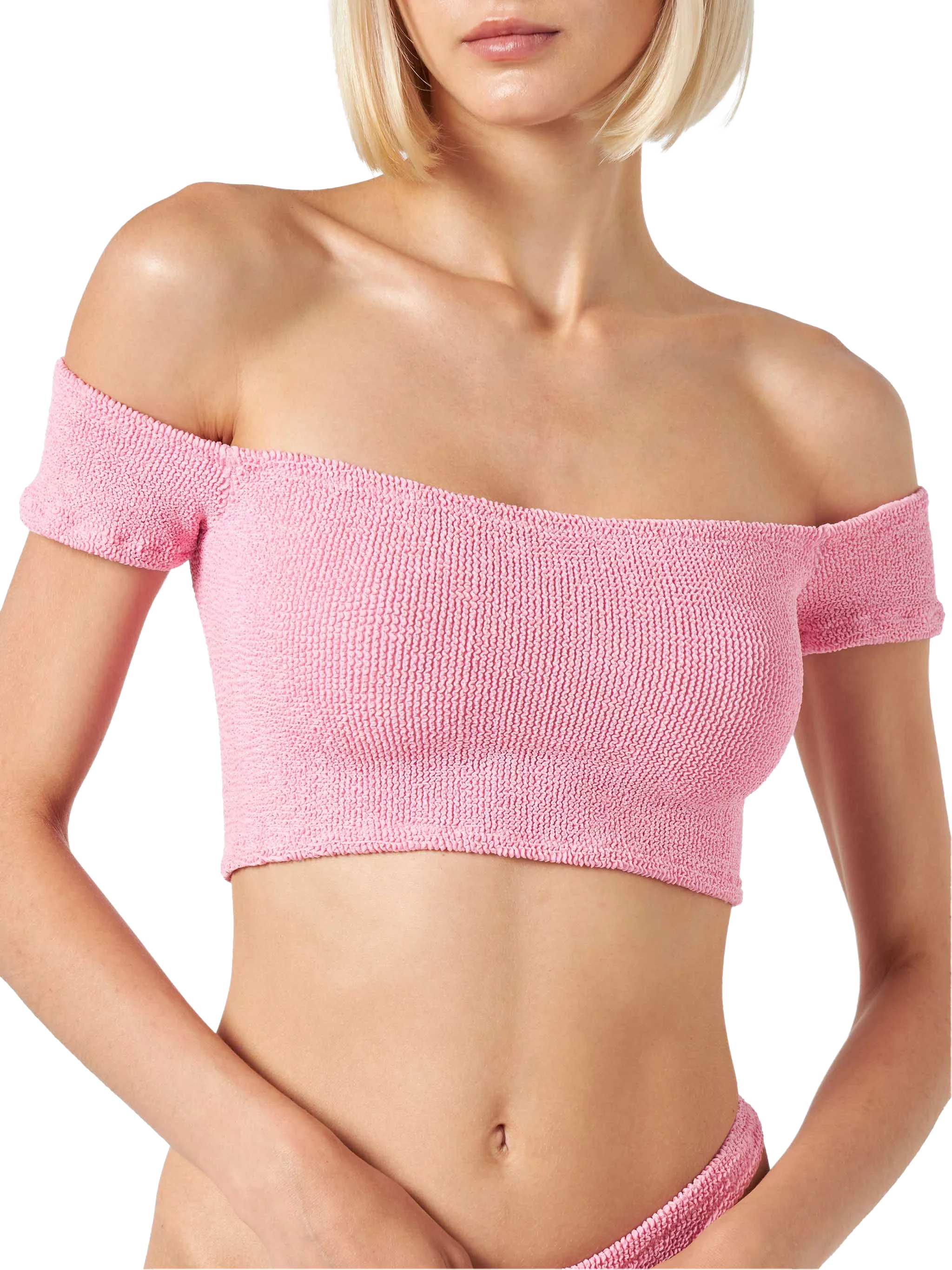 Bikini Zena Naomi spalla larga in tessuto crinkle rosa - Image 3
