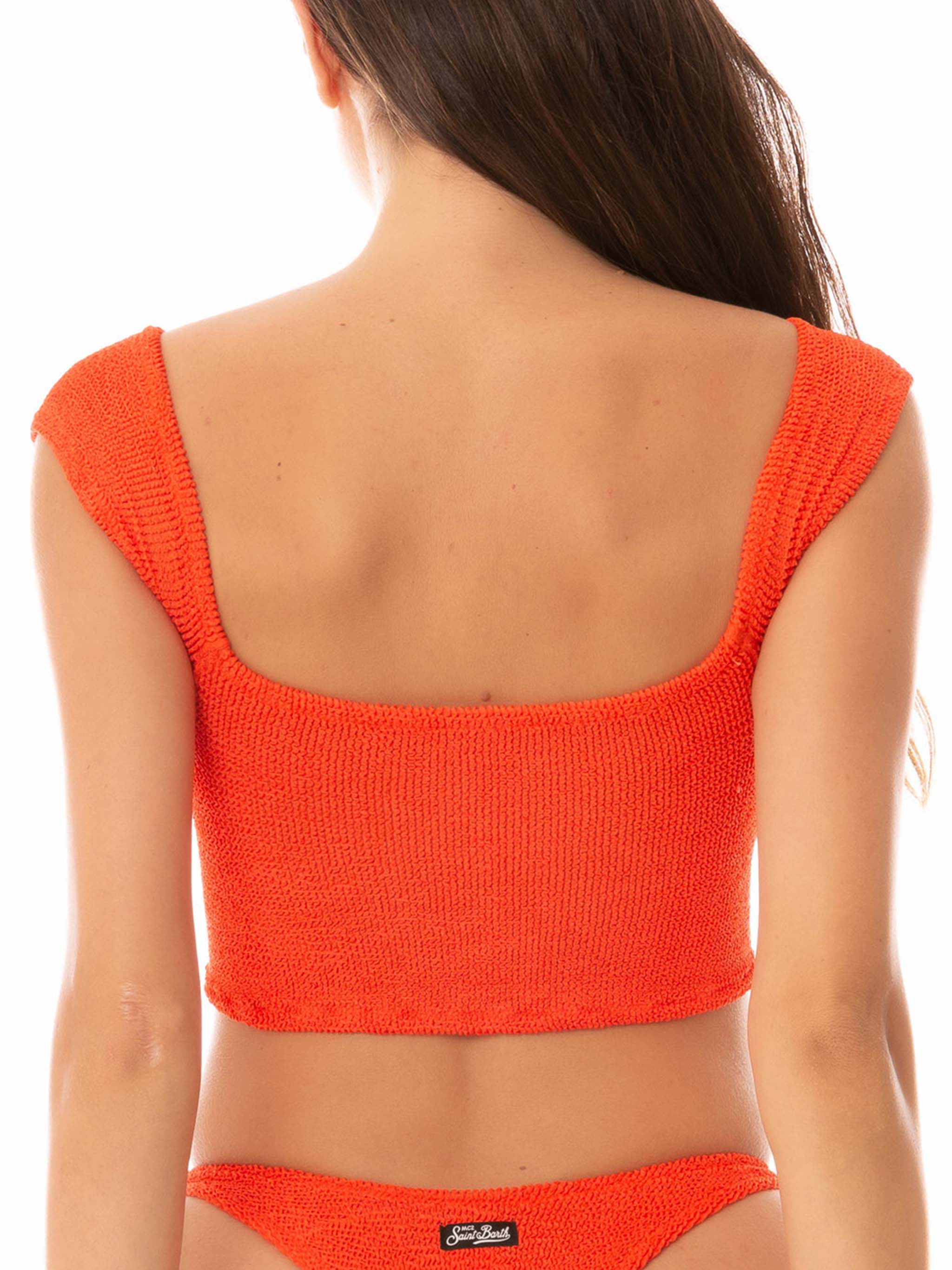 Top bikini Zena crinkle arancione tinta unita - Image 2
