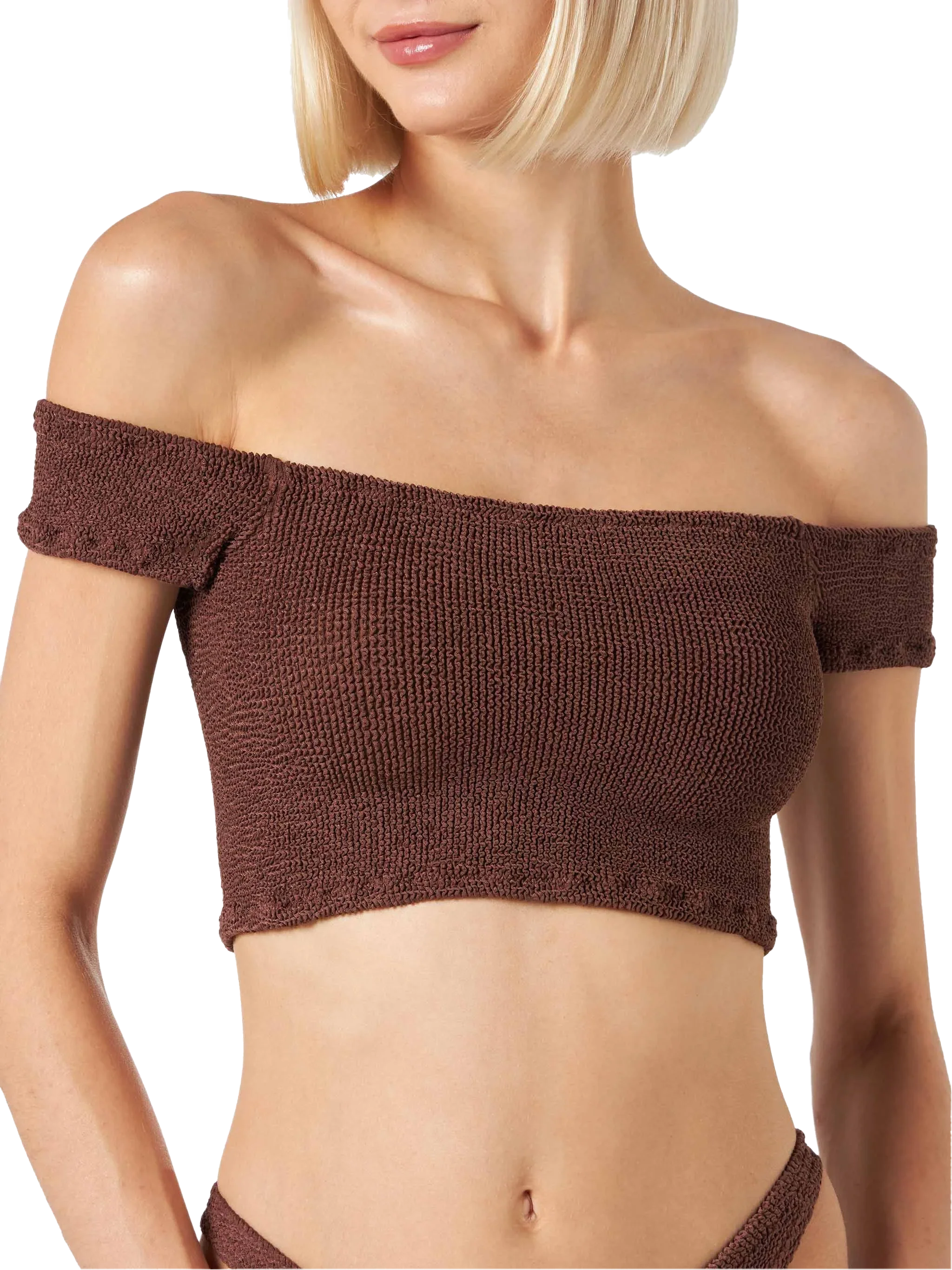 Top bikini Zena crinkle marrone tinta unita - Image 2