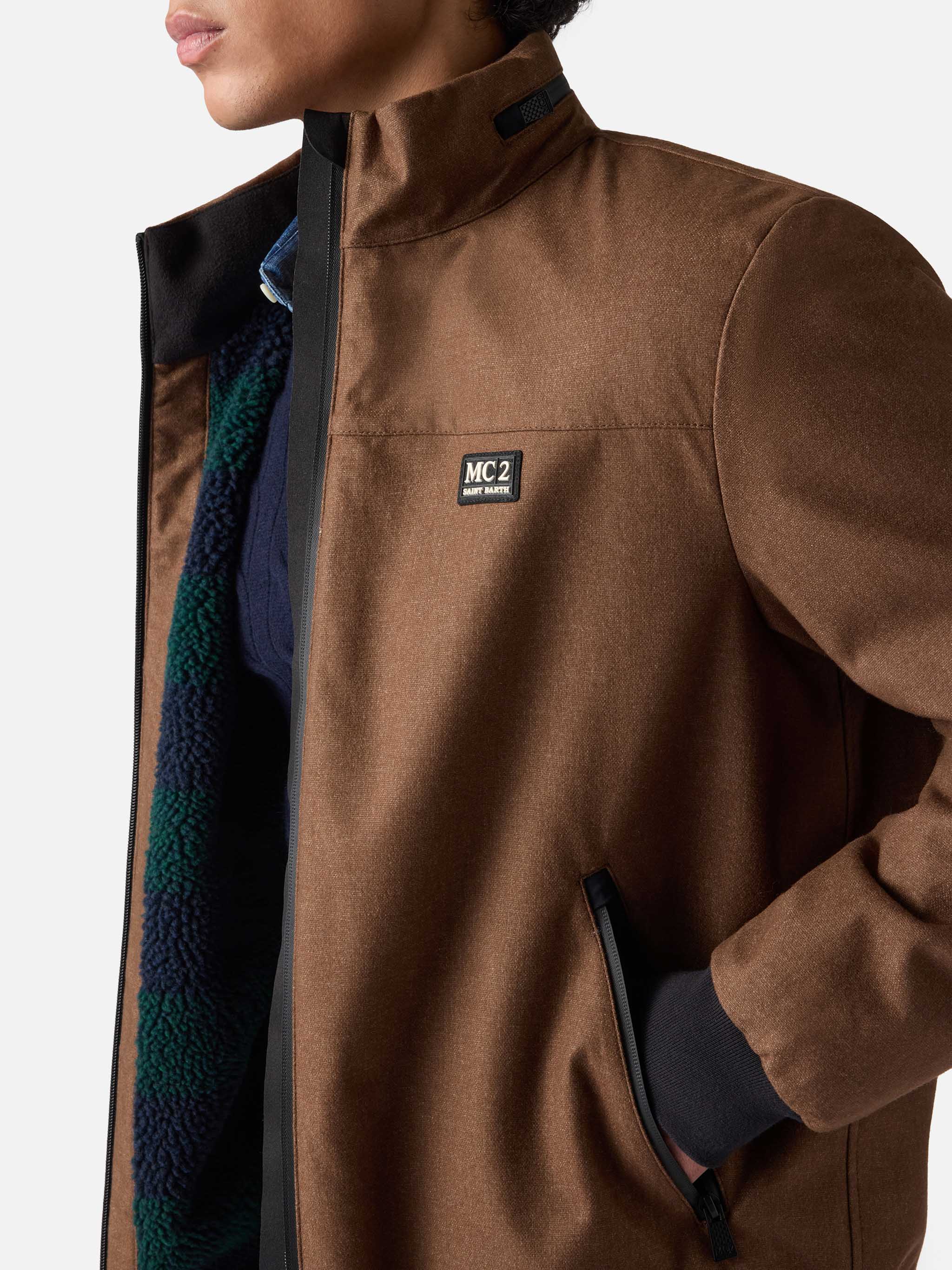 Giubbotto bomber Country in lana marrone con fodera in teddy - Image 5