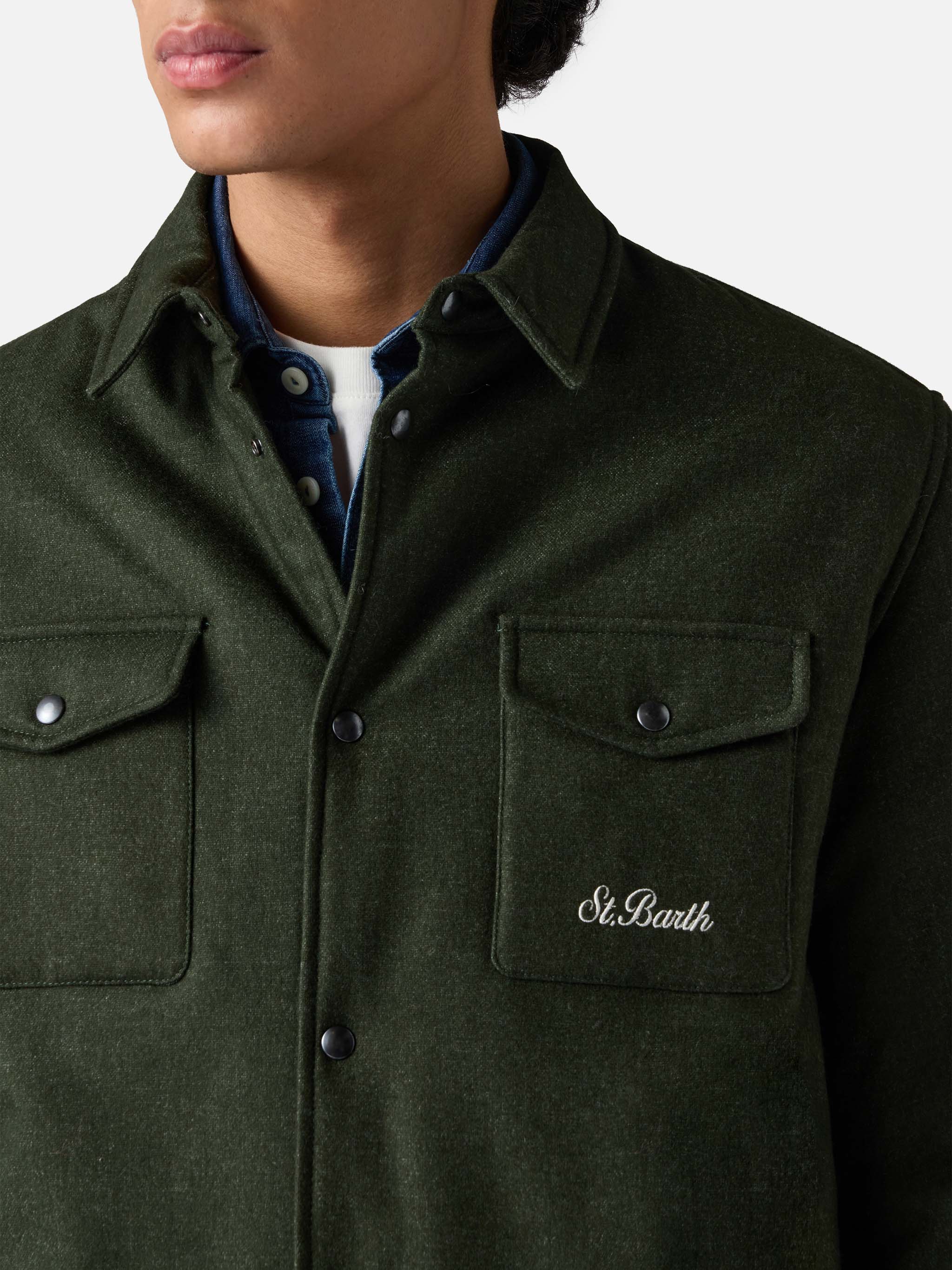 Camicia verde in lana Chalet con ricamo St. Barth - Image 3
