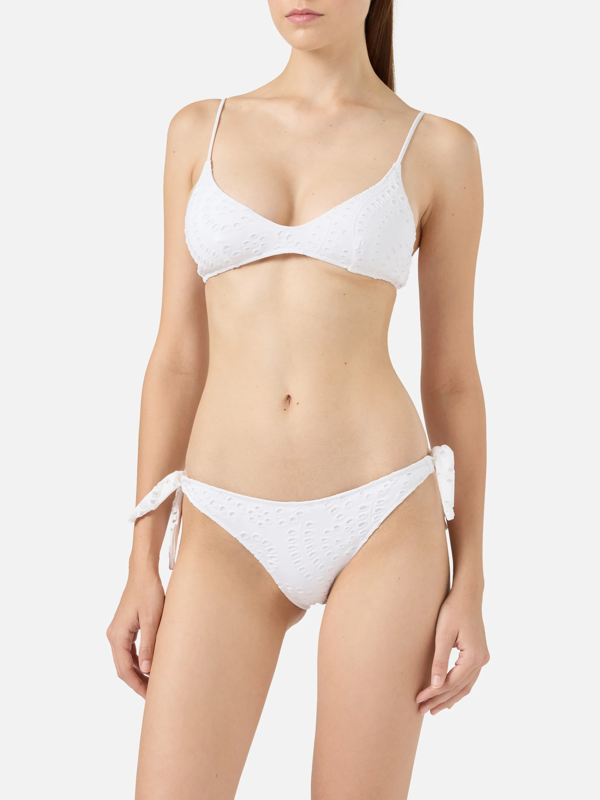 Bikini a bralette scollata Paloma Yali in sangallo bianco - Image 2