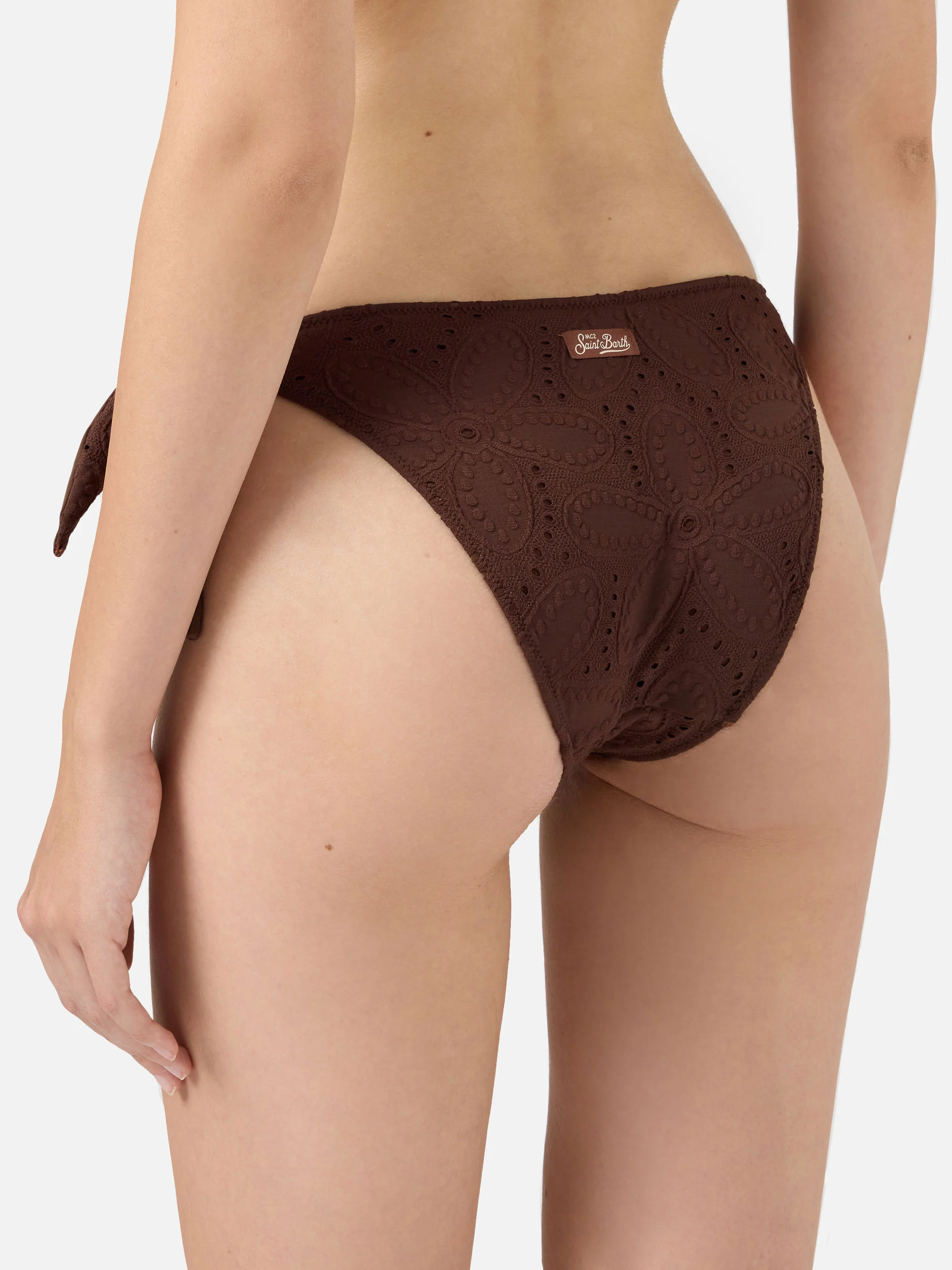 Yali slip mare classico in pizzo Sangallo marrone - Image 2