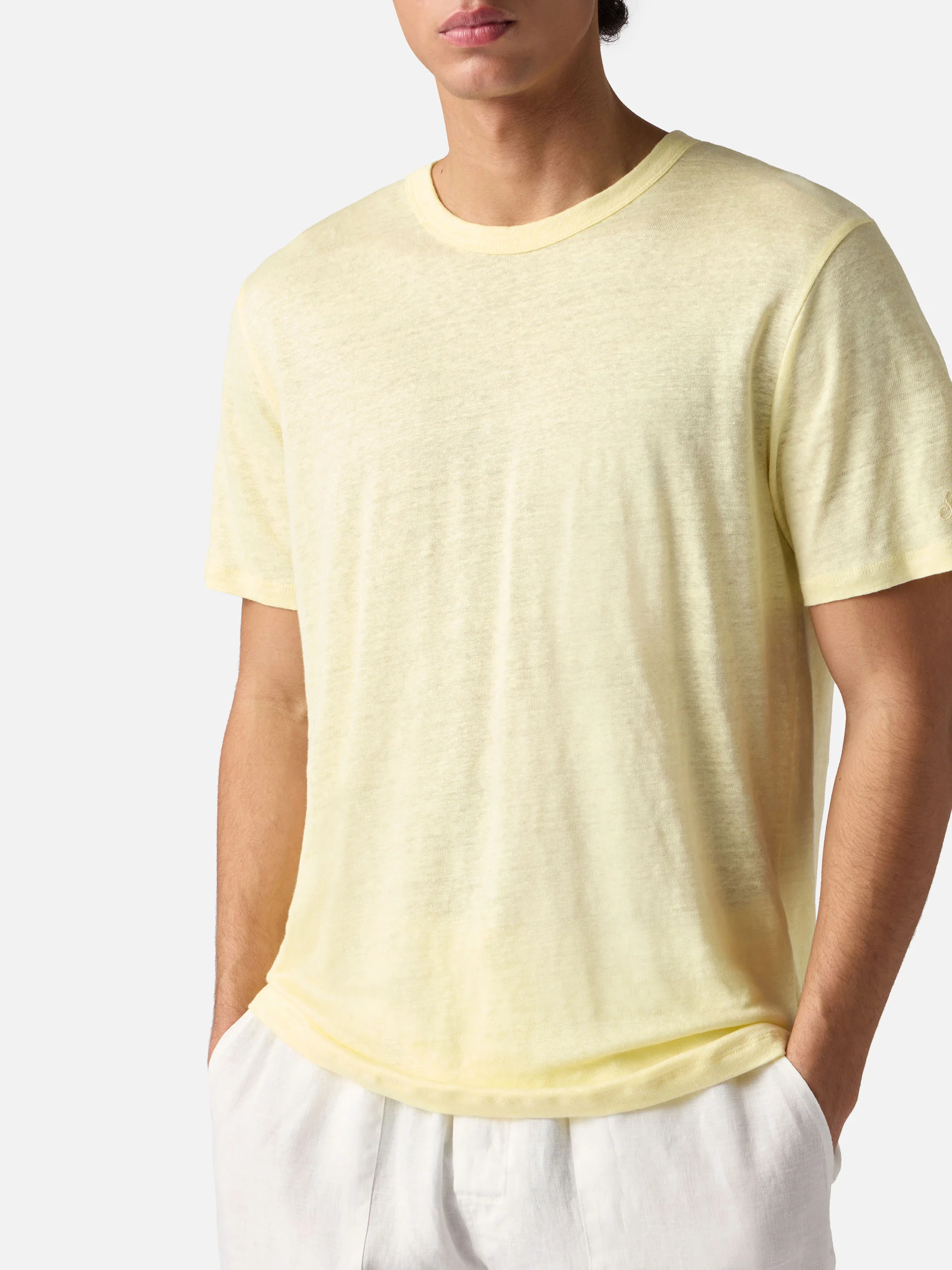 T-shirt Ecstasea in puro lino giallo con logo ricamato - Image 2