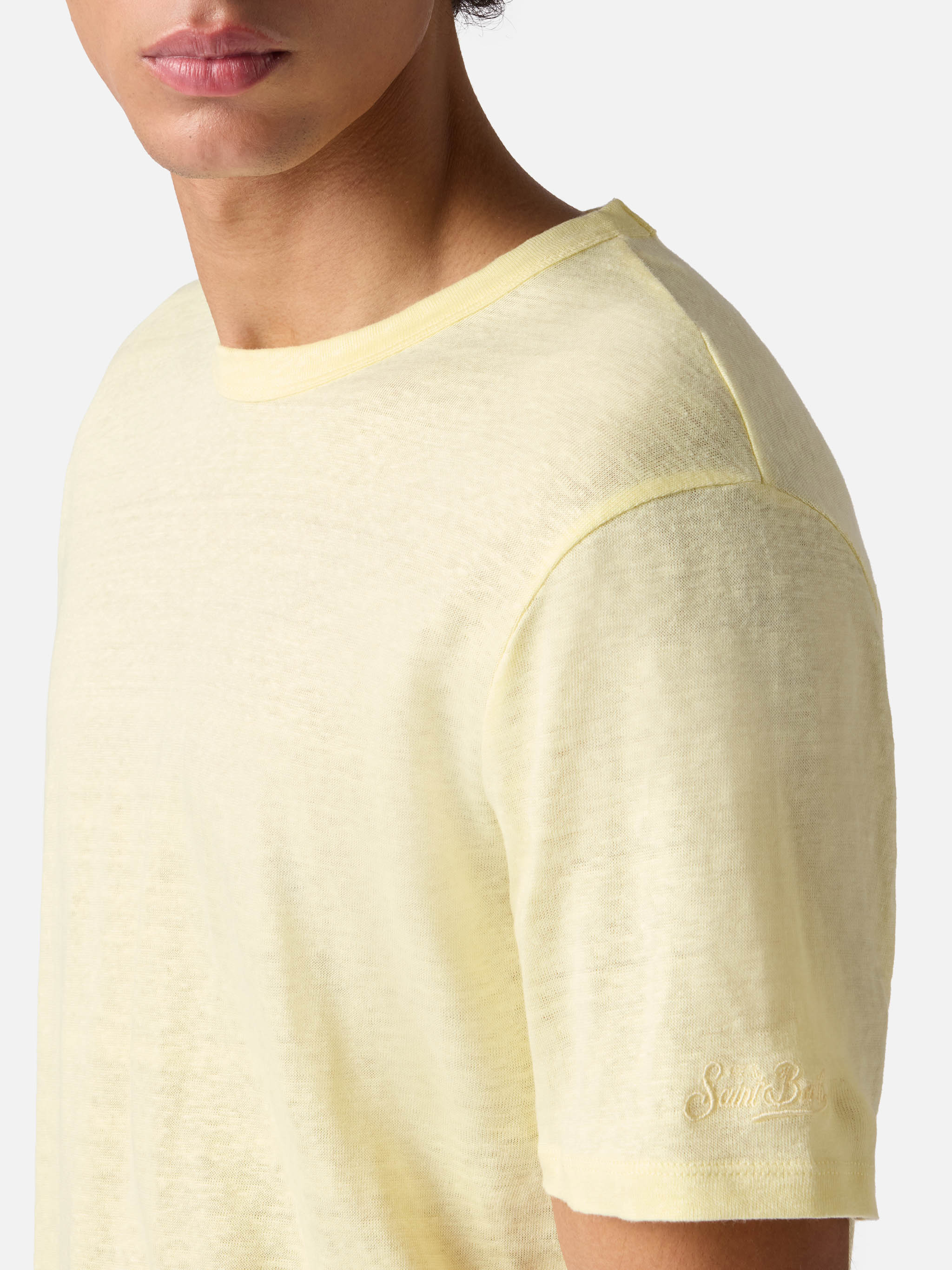 T-shirt Ecstasea in puro lino giallo con logo ricamato - Image 3