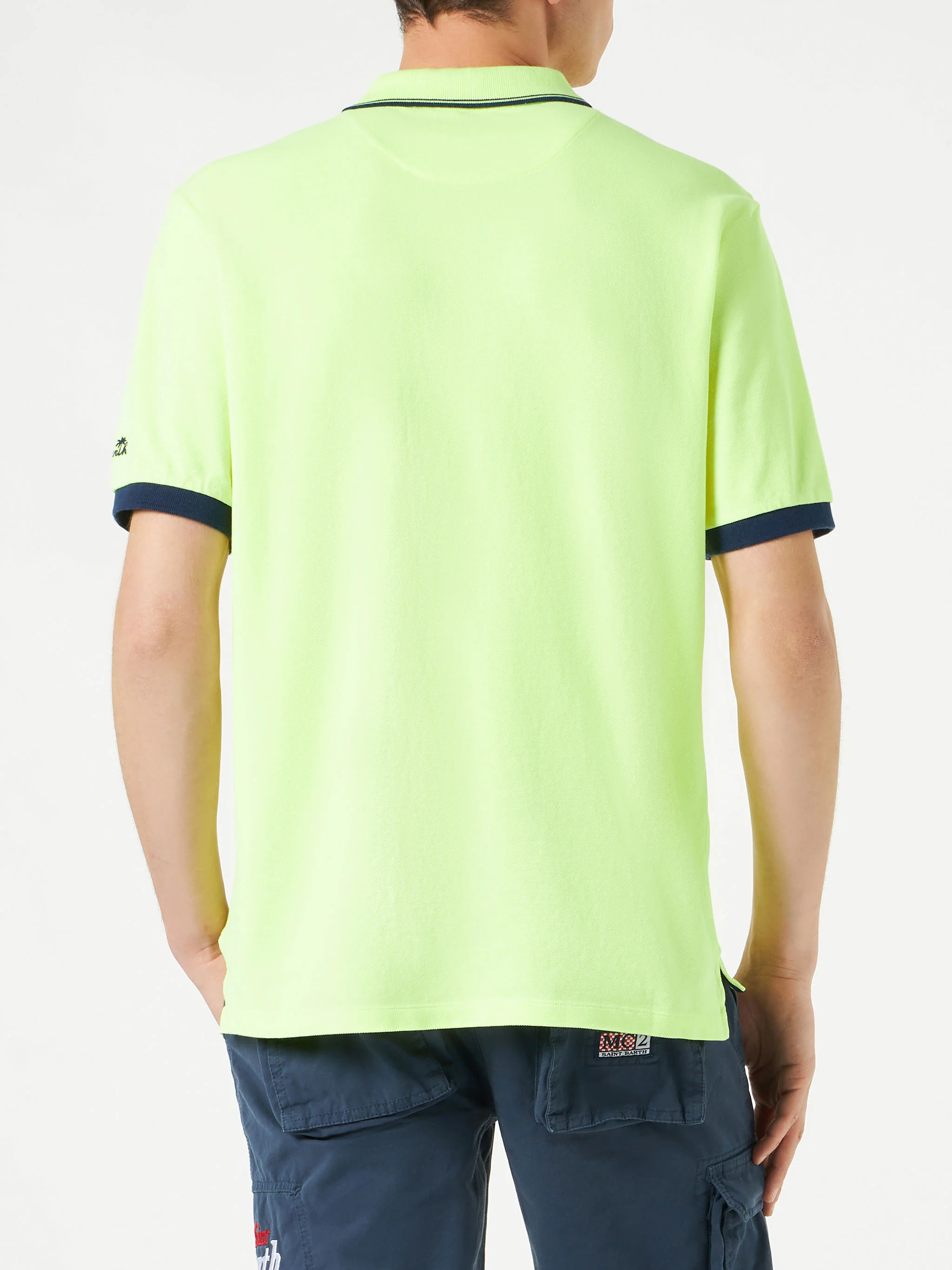 Polo in piquet giallo fluo con logo St. Barth - Image 3