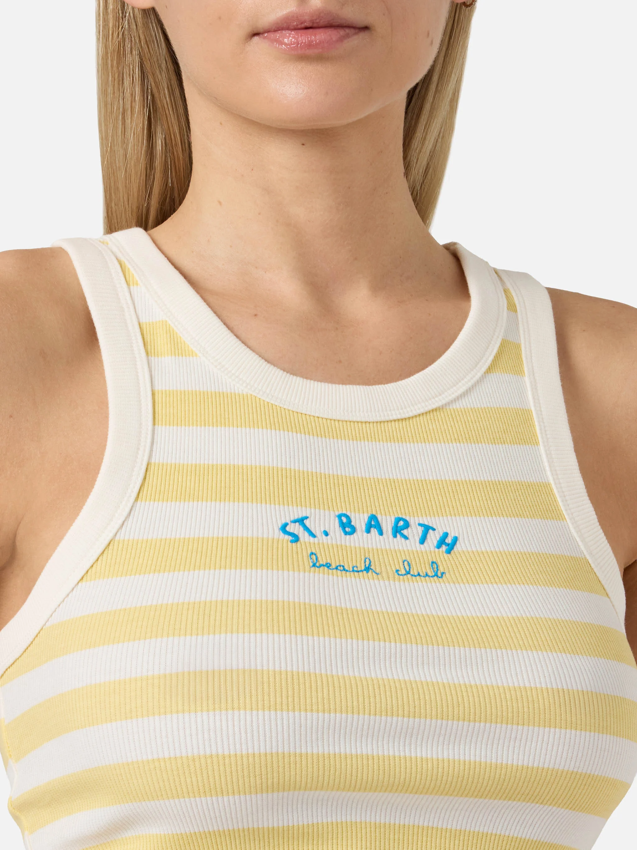 Canottiera Ada a righe gialle con ricamo Beach Club - Image 2