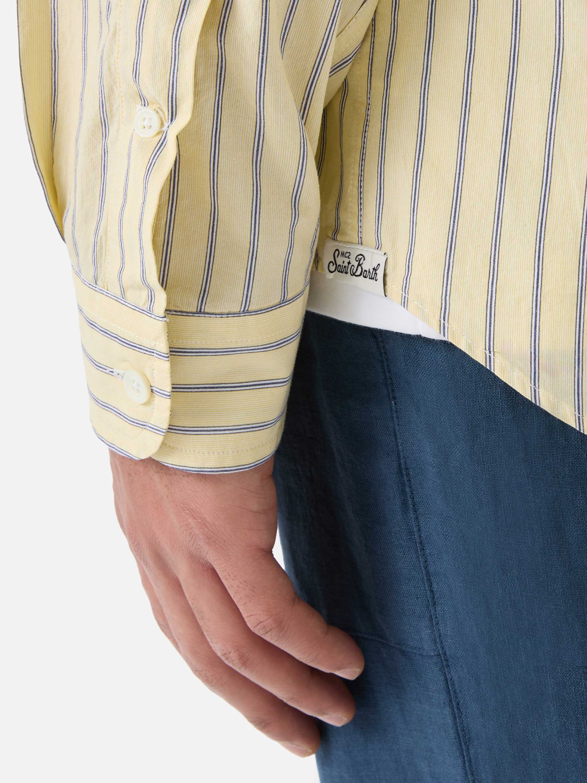 Camicia Levanzo in cotone a righe gialle - Image 4