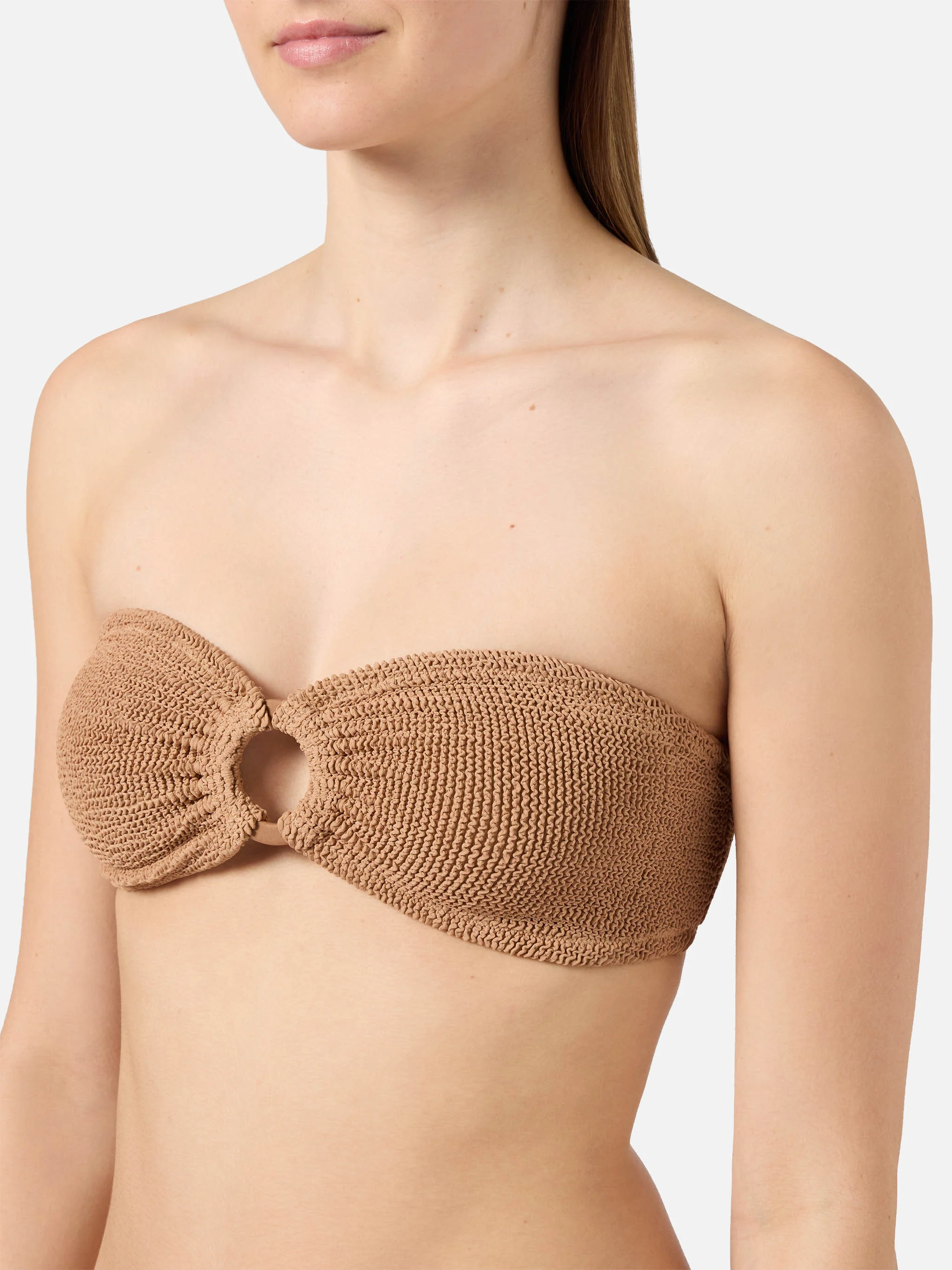 Top bikini Yulia a fascia in tessuto crinkle arancione - Image 2