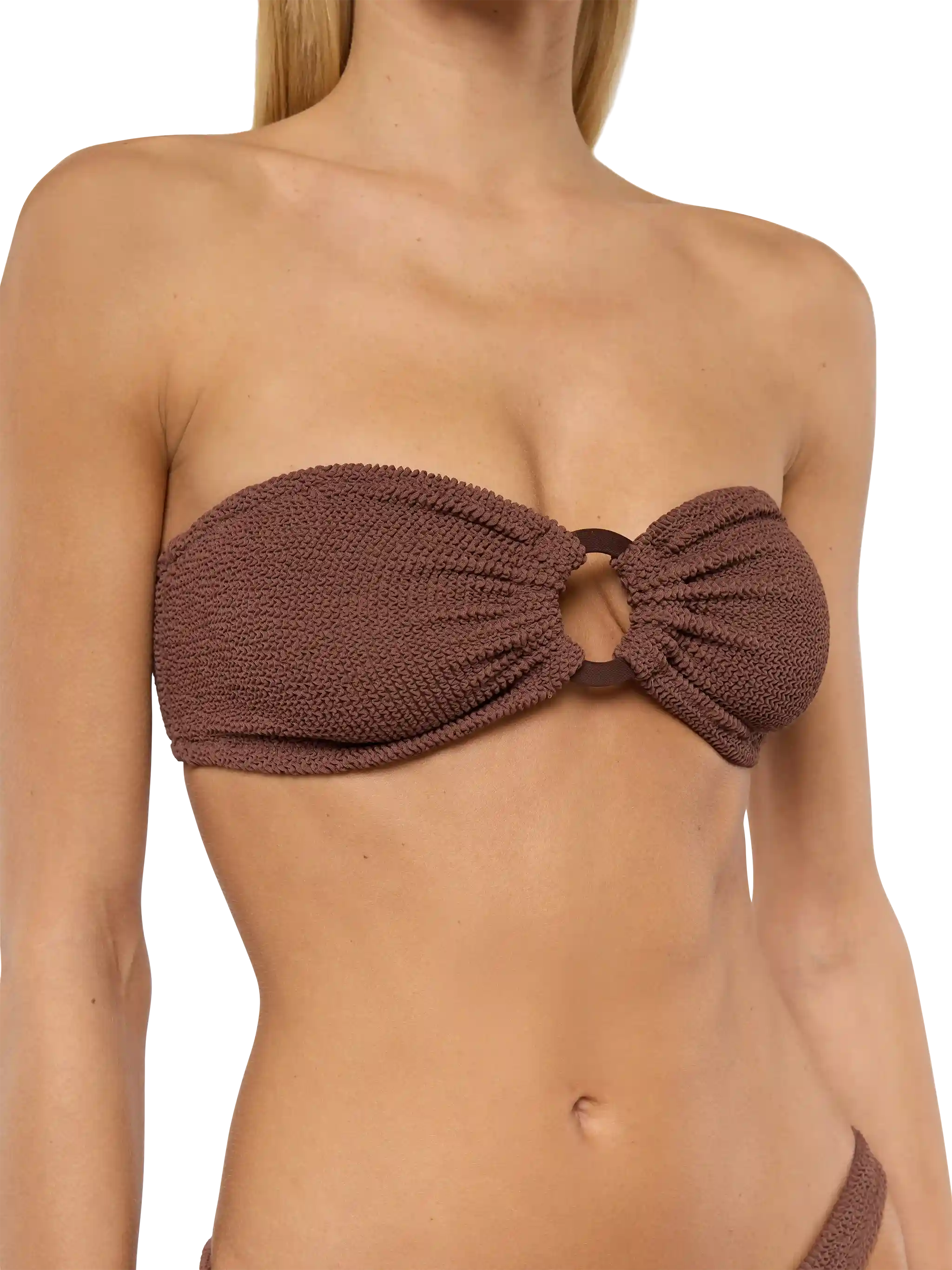 Yulia top bikini a fascia in tessuto crinkle marrone - Image 3