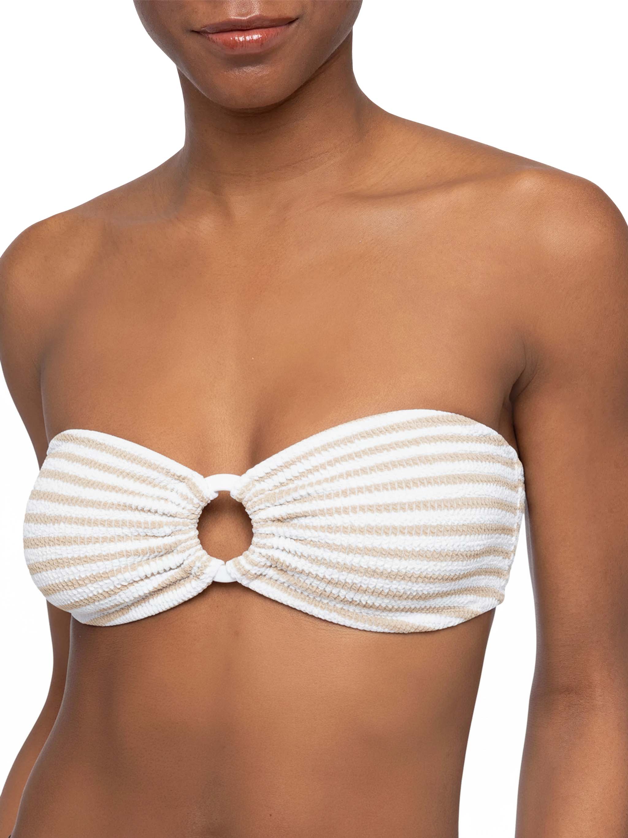 Yulia top bikini a fascia in tessuto crinkle con stampa a righe - Image 2