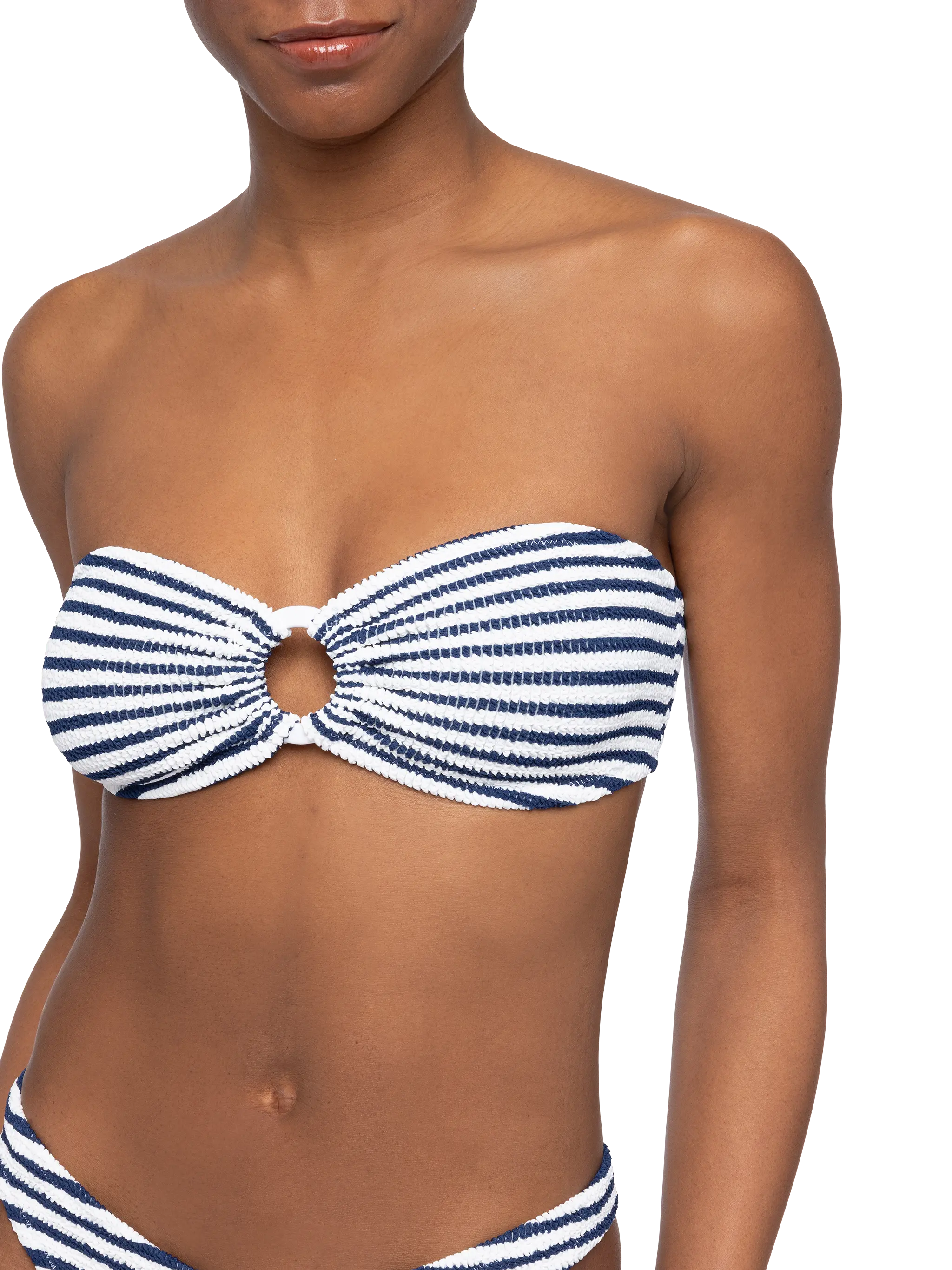Yulia top bikini a fascia in tessuto crinkle con stampa a righe - Image 3
